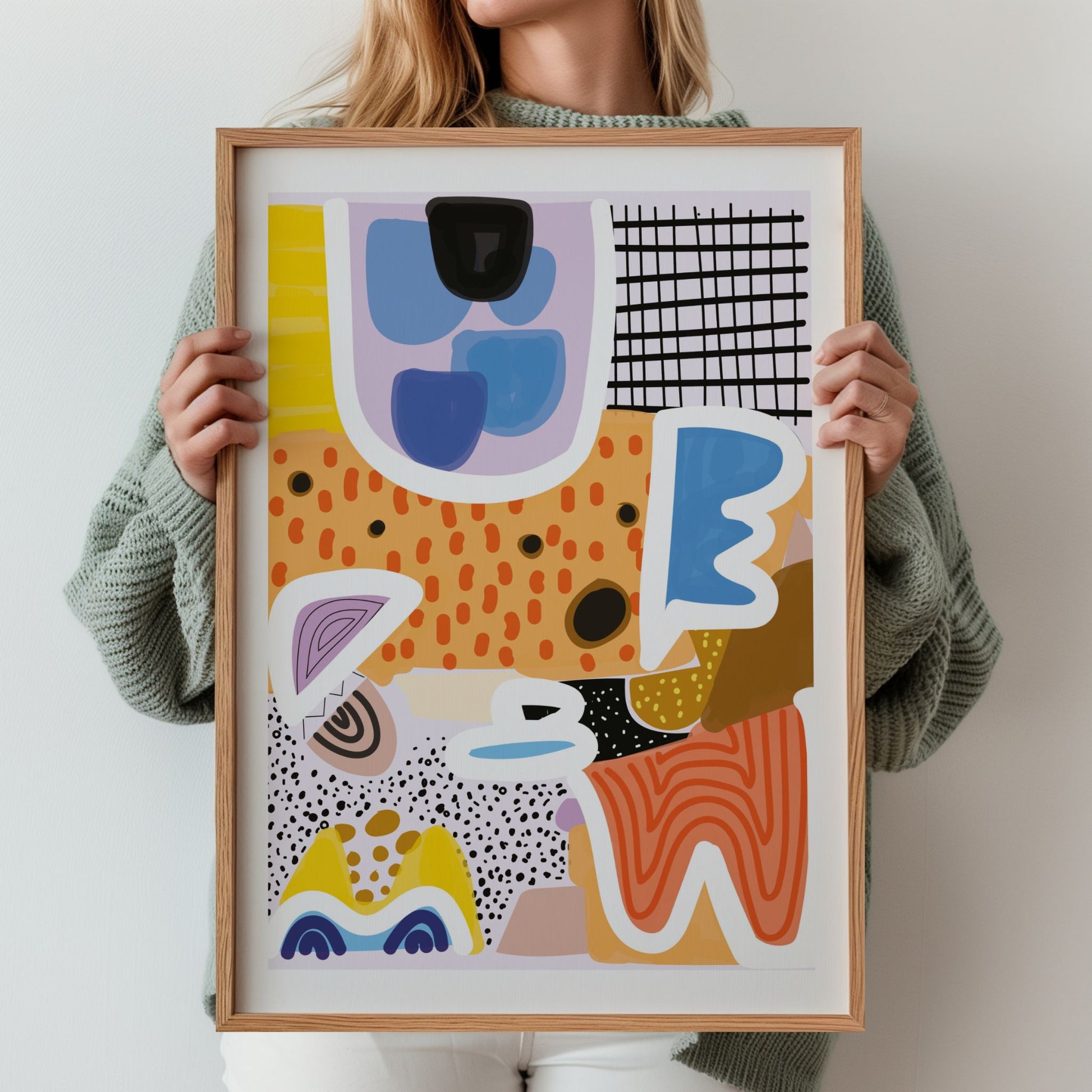 Bold Motion grafisk plakat vist i eikeramme