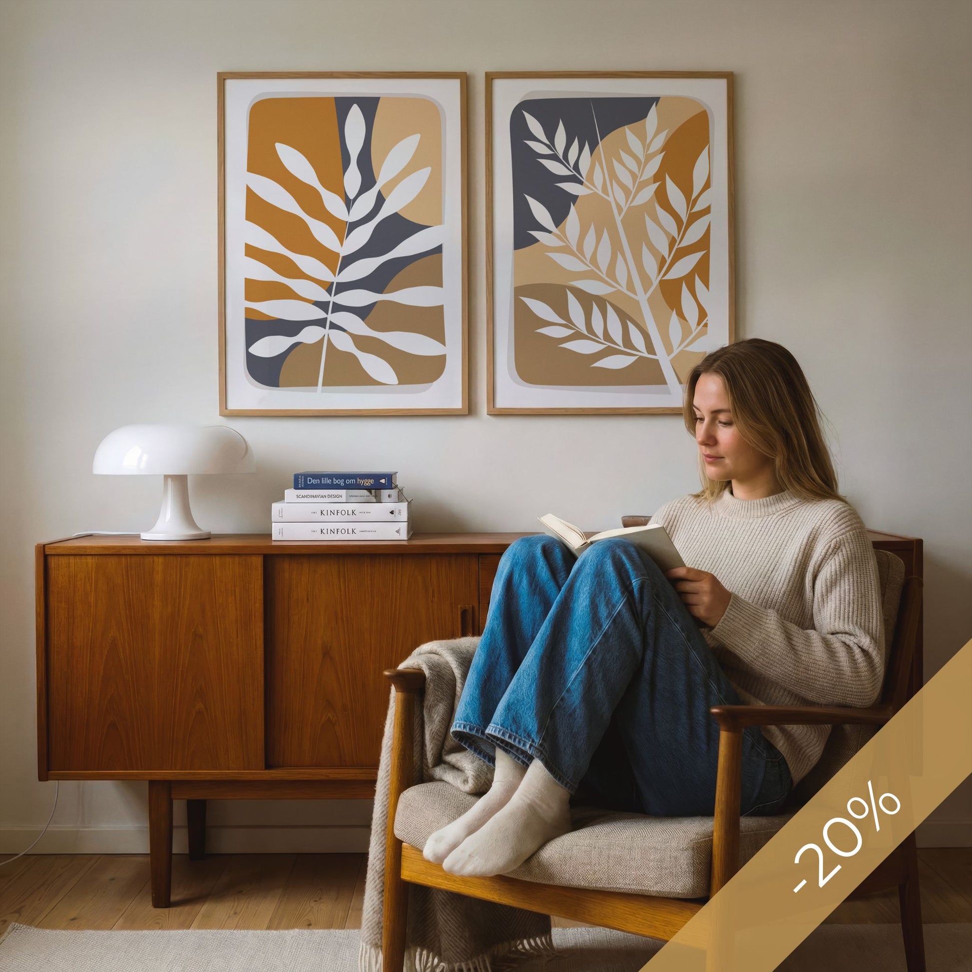Botanical Layers og Wild Botanicals Boho Wall Art DUO med botaniske plakater i varme jordtoner – 20 % rabatt