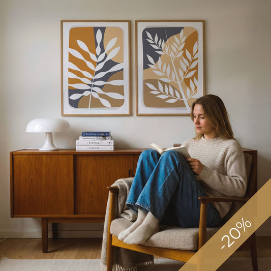 Botanical Layers og Wild Botanicals Boho Wall Art DUO med botaniske plakater i varme jordtoner – 20 % rabatt