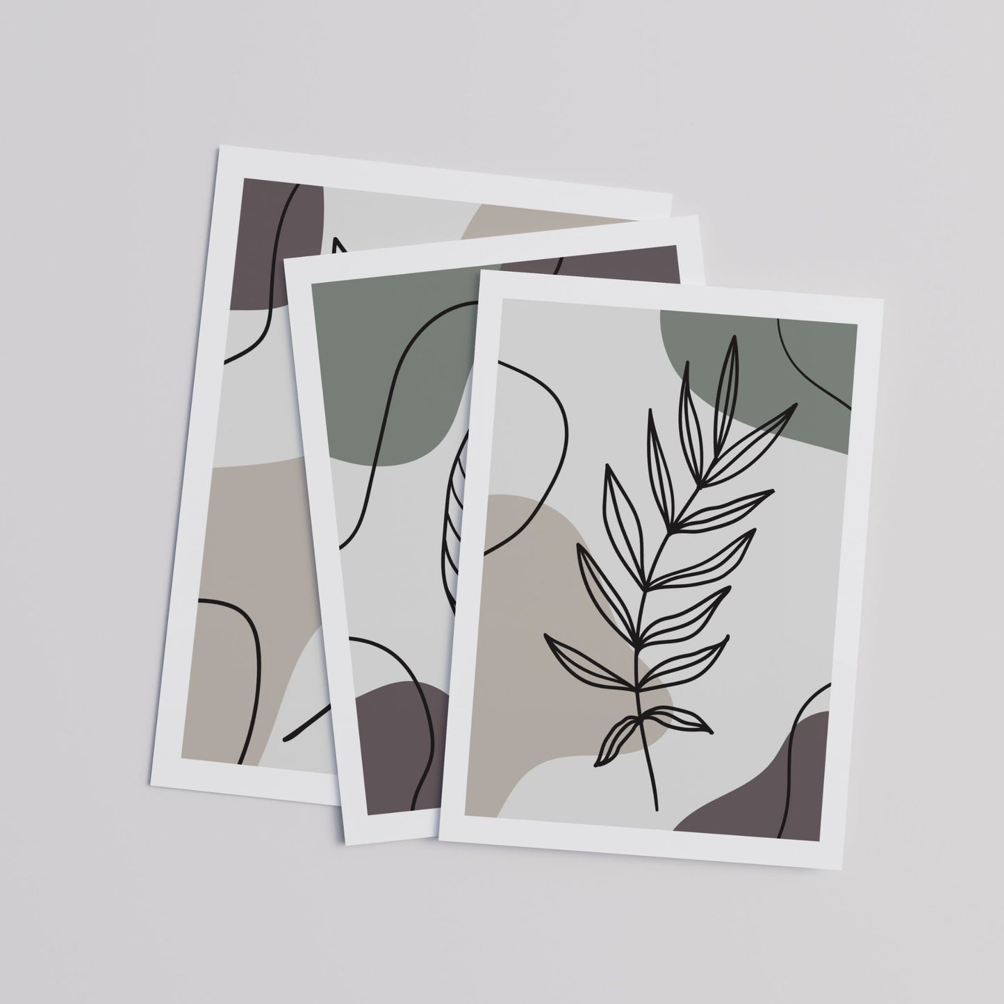 Botanical Lines Trio med Gentle Branch, Quiet Leaf og Growing Branch samlet som plakatsett
