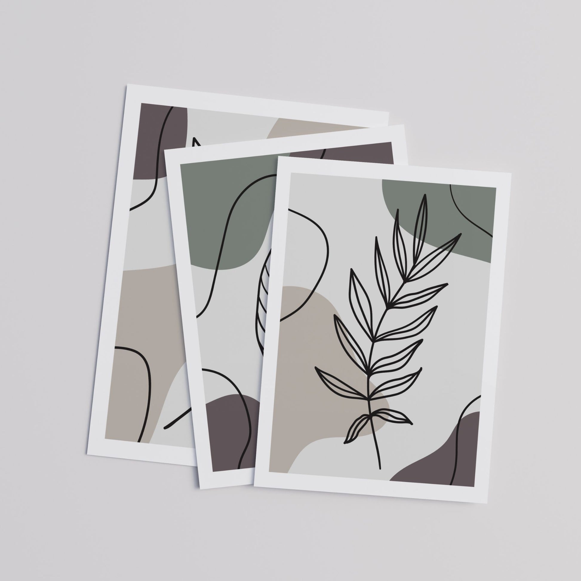 Botanical Lines Trio med Gentle Branch, Quiet Leaf og Growing Branch samlet som plakatsett