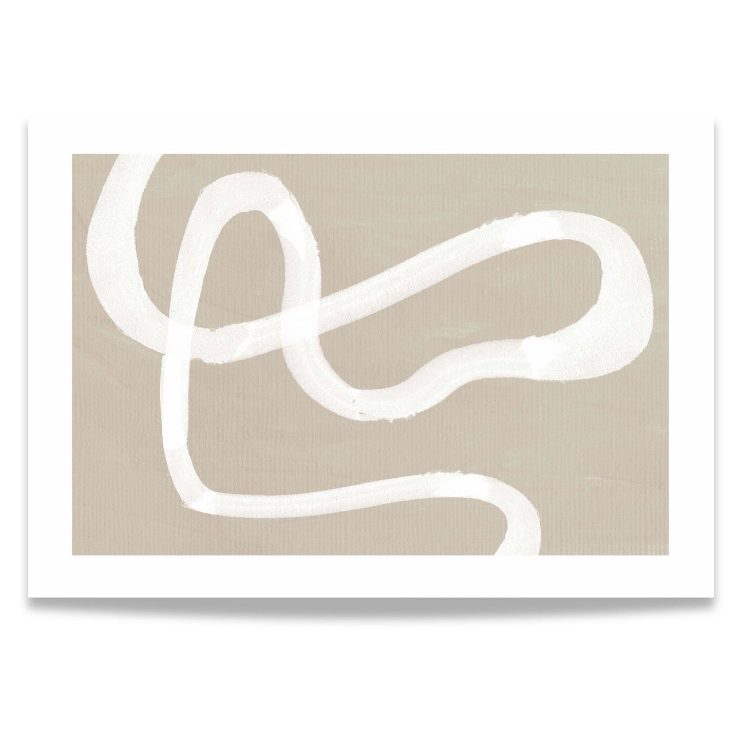 Calm Flow – abstrakt plakat i beige med hvit linje.