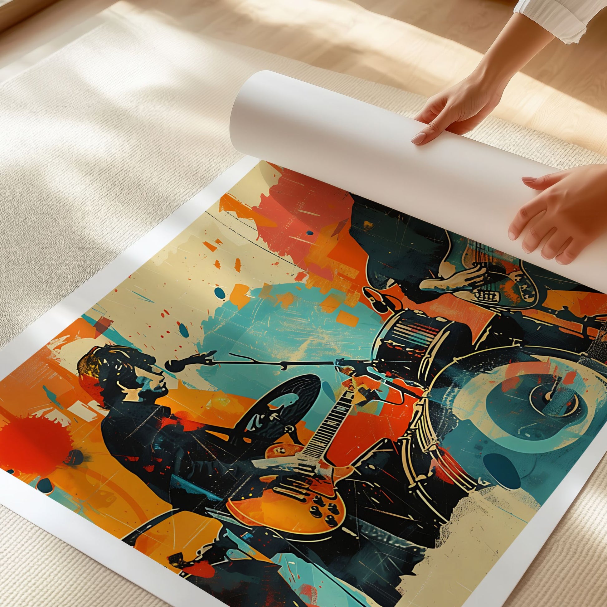 Nærbilde av Captivating Collages – Live Session trykket på eksklusivt matt premium plakatpapir.