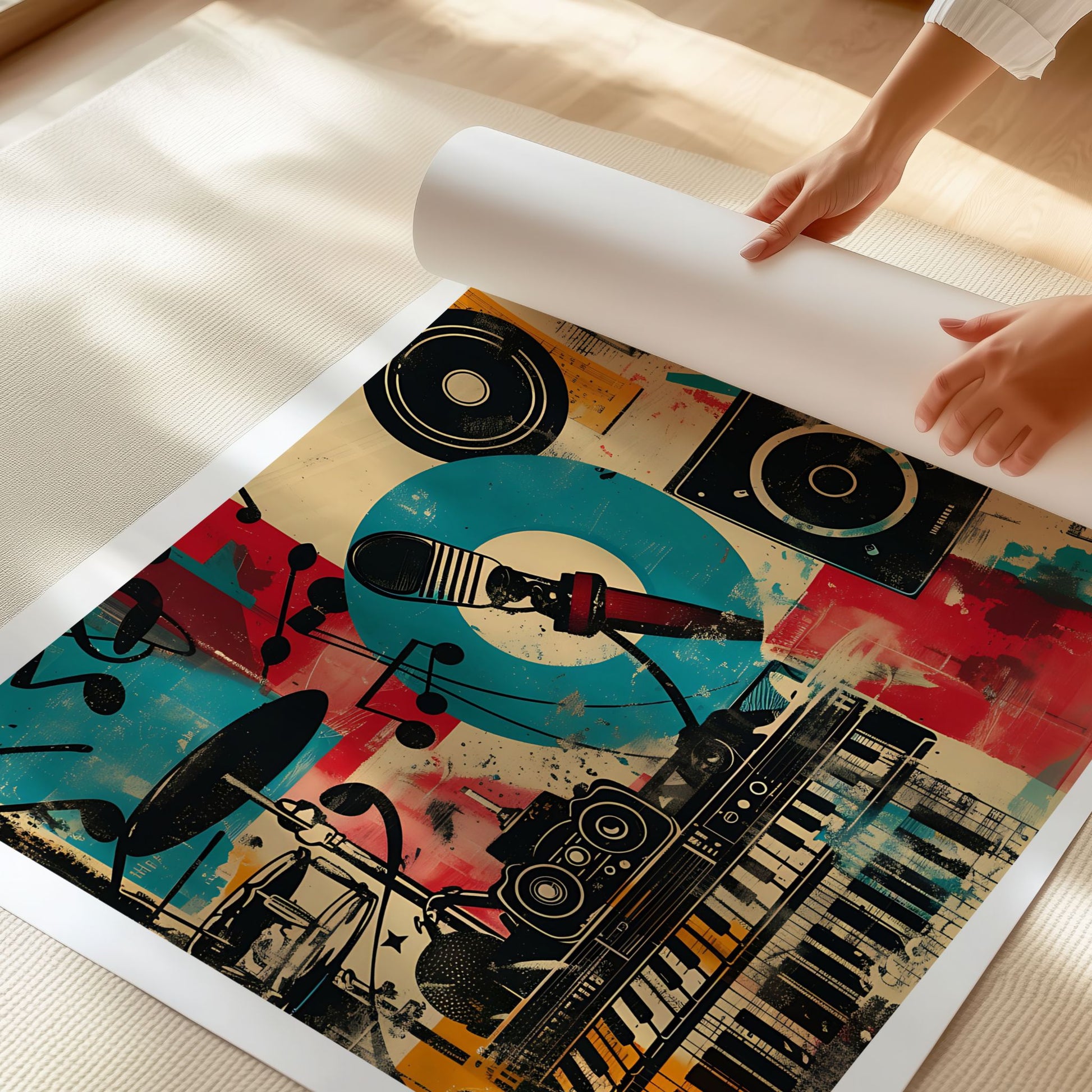 Nærbilde av Captivating Collages – Sound Studio som viser premium matt plakatpapir og detaljer.