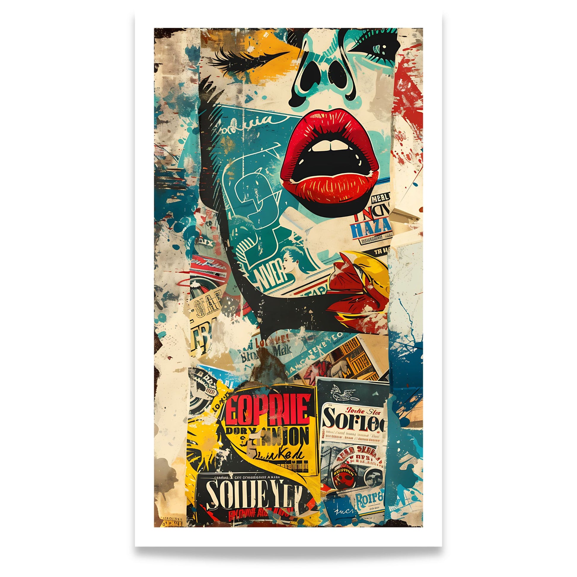 Captivating Collages – Urban Muse moderne collageplakat med pop art-inspirert motiv. Format 80x140