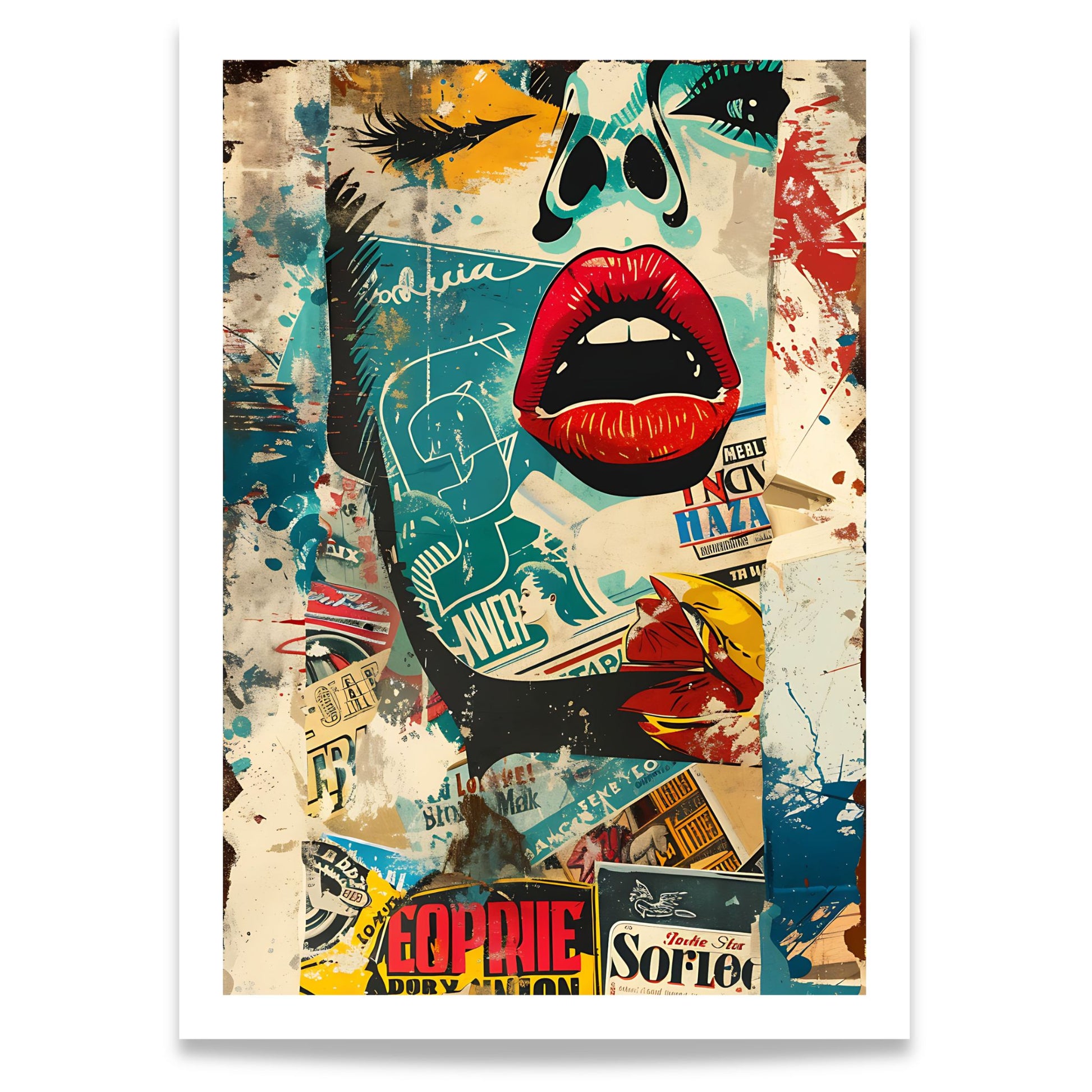 Captivating Collages – Urban Muse moderne collageplakat med pop art-inspirert motiv.