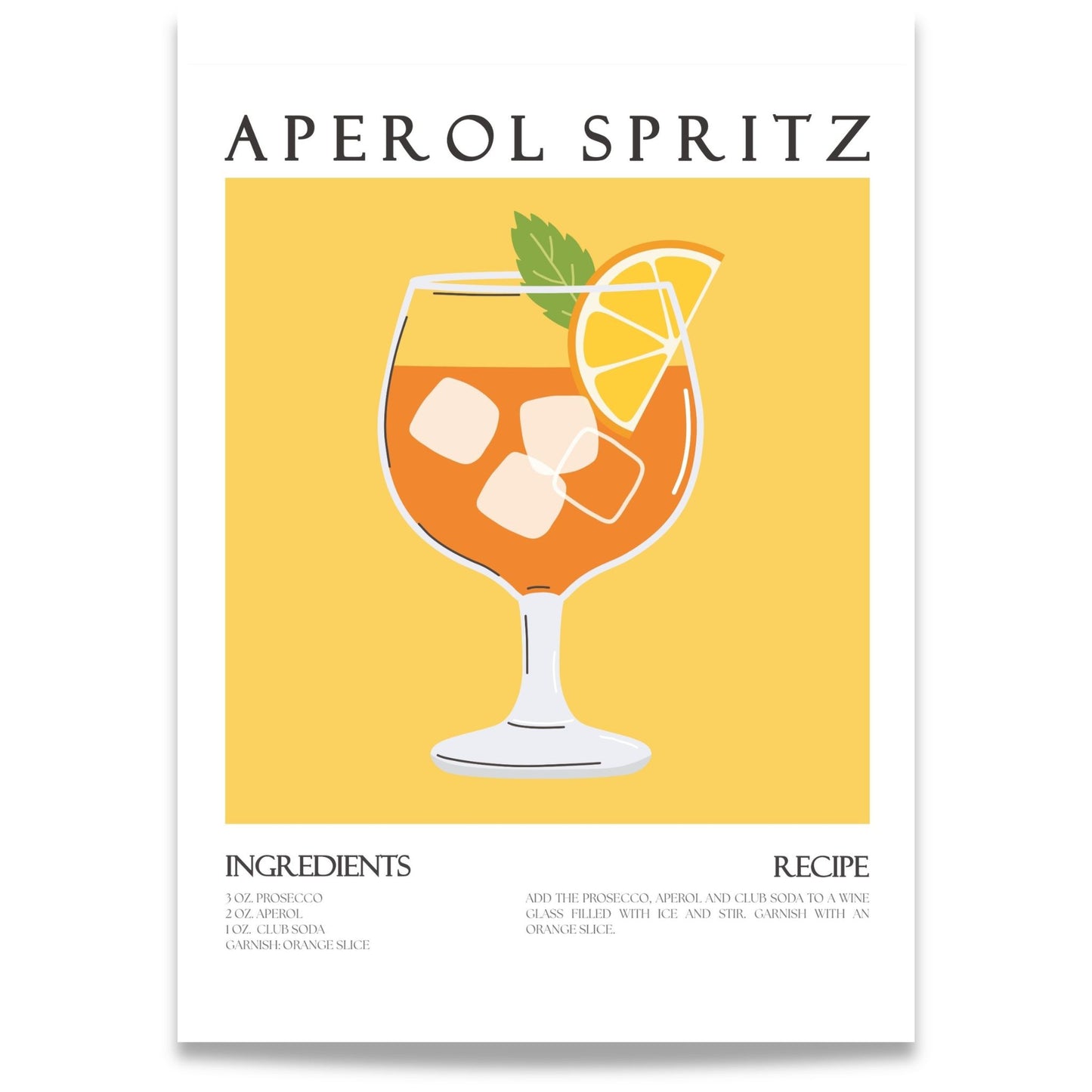 Aperol Spritz cocktail plakat med oppskrift i varme oransje toner