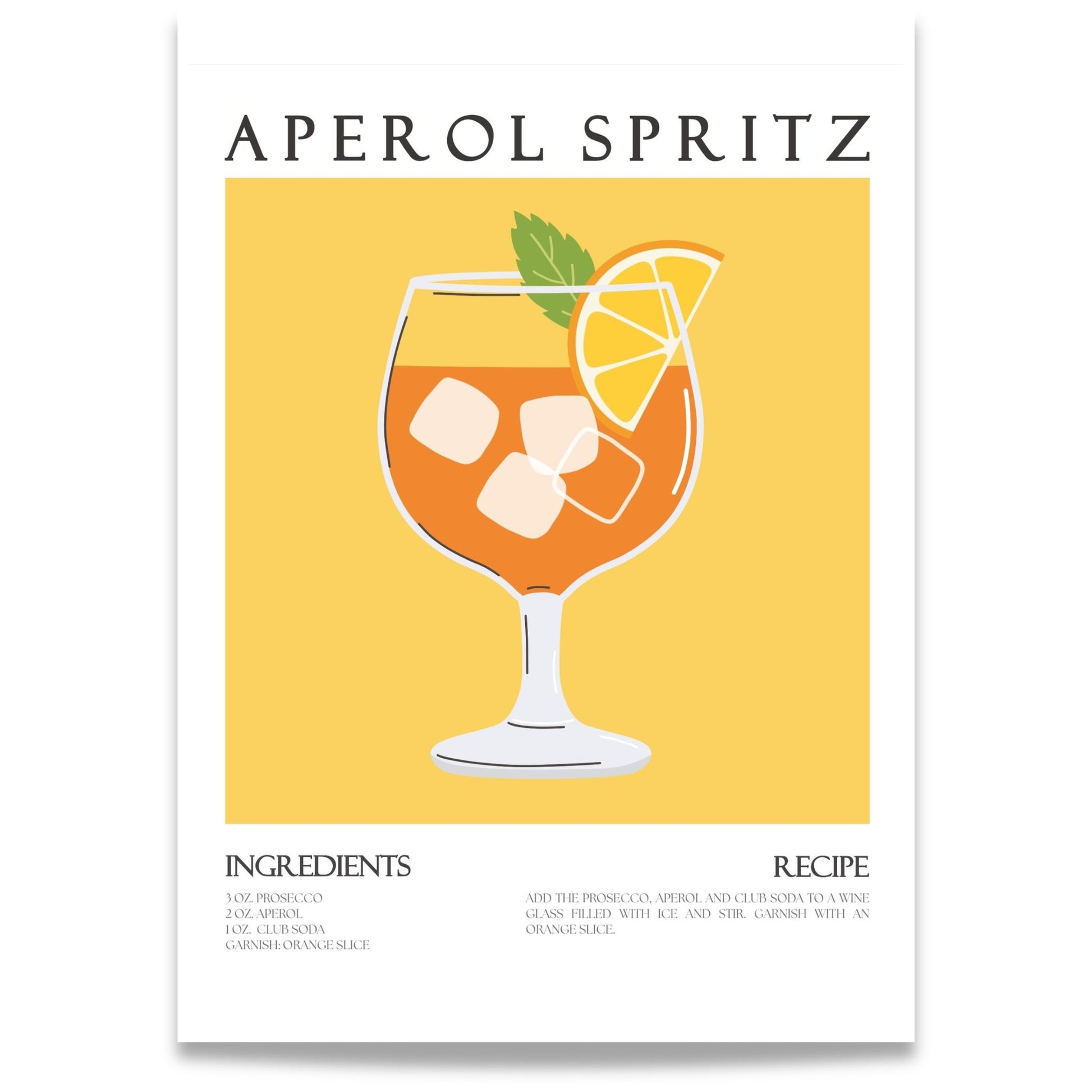 Aperol Spritz cocktail plakat med oppskrift i varme oransje toner