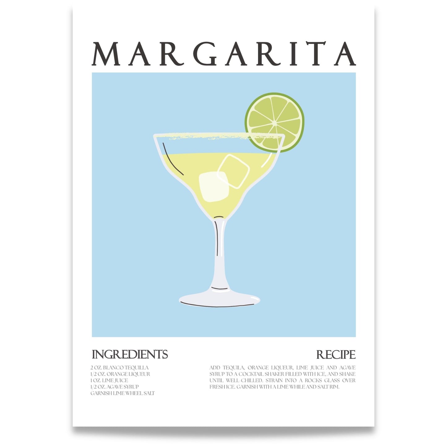Margarita cocktail plakat med oppskrift i friske grønntoner