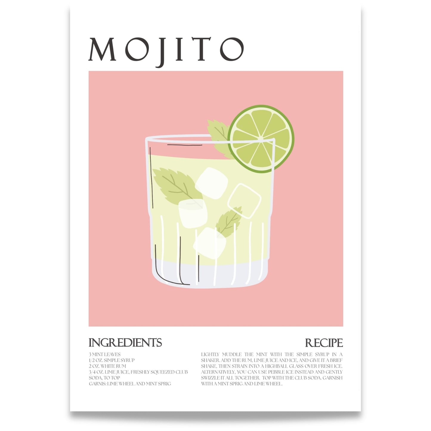 Mojito cocktail plakat med oppskrift i grønne og friske toner