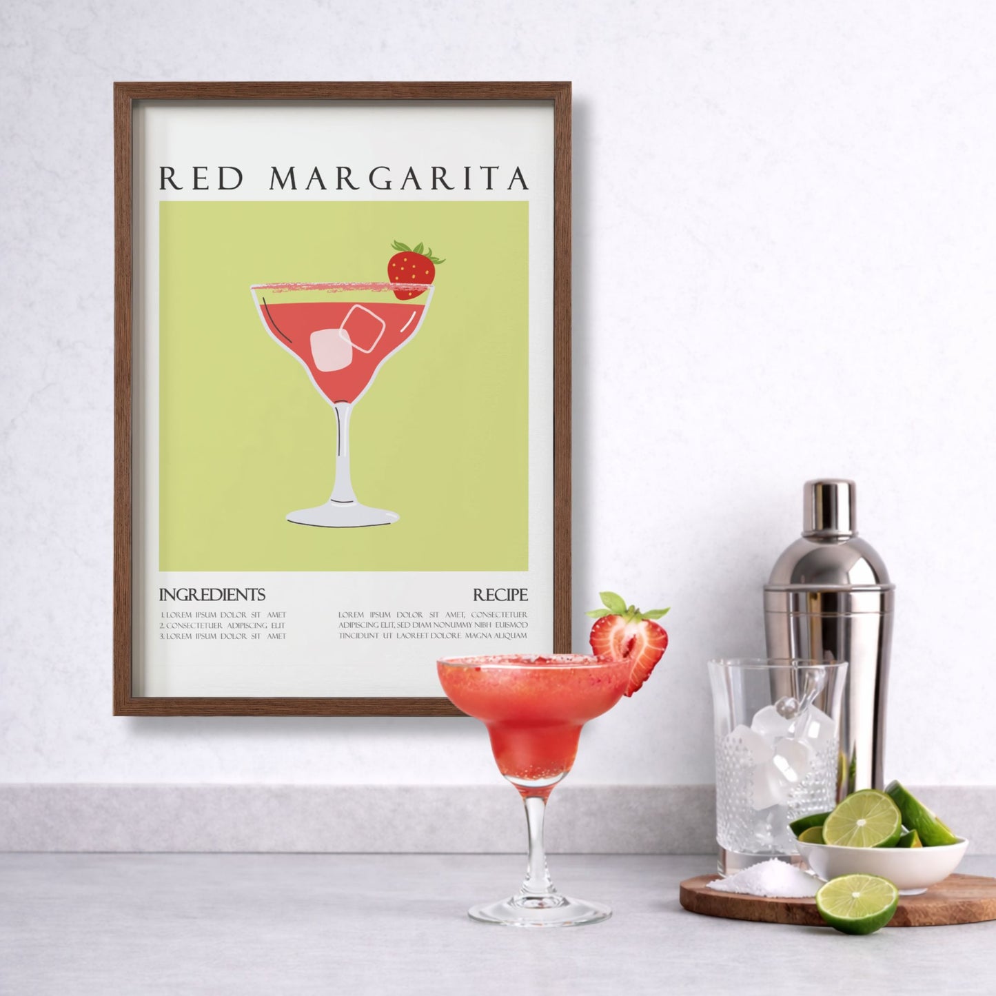 Red Margarita – cocktail plakat med oppskrift