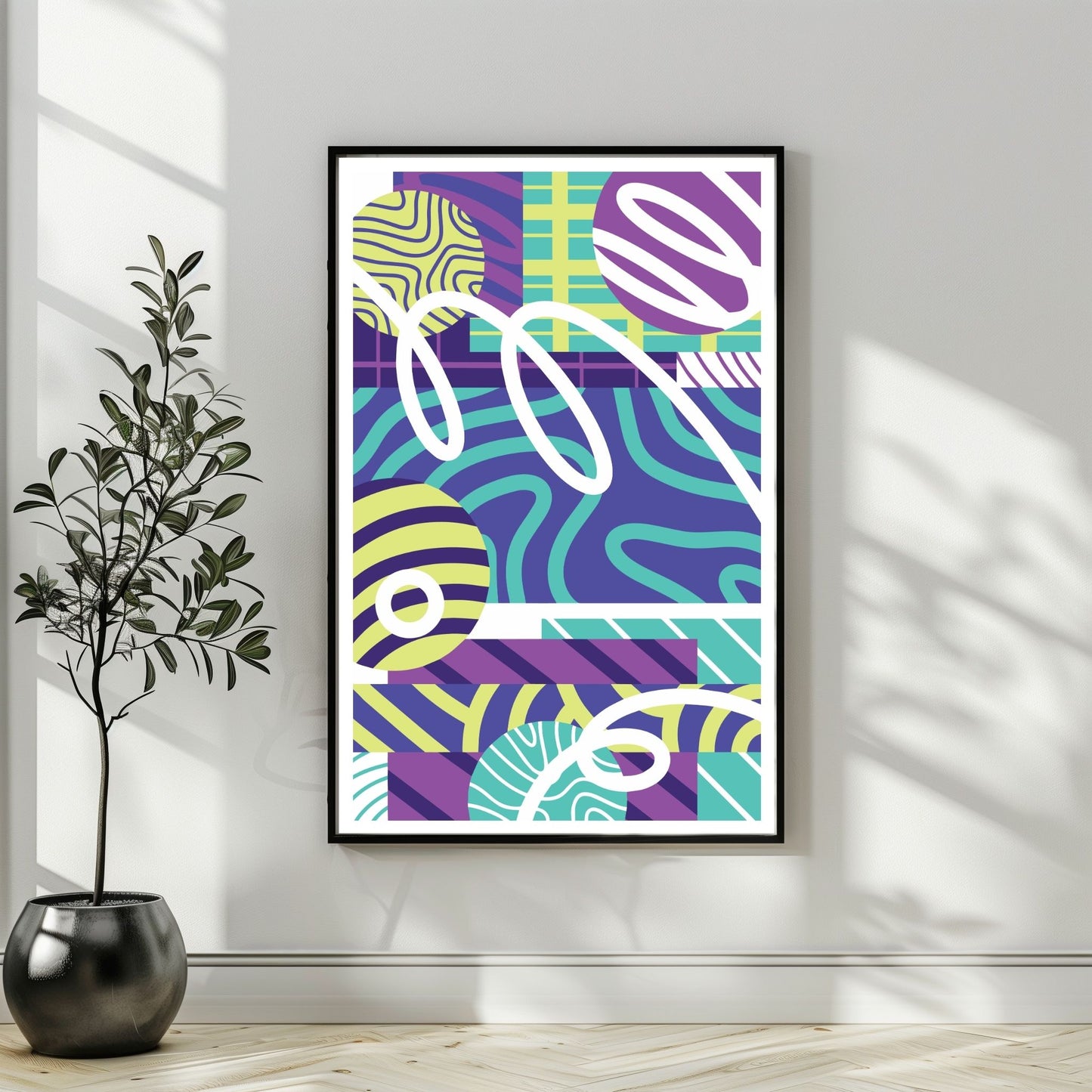 Fargerik grafisk plakat med organiske former og moderne uttrykk