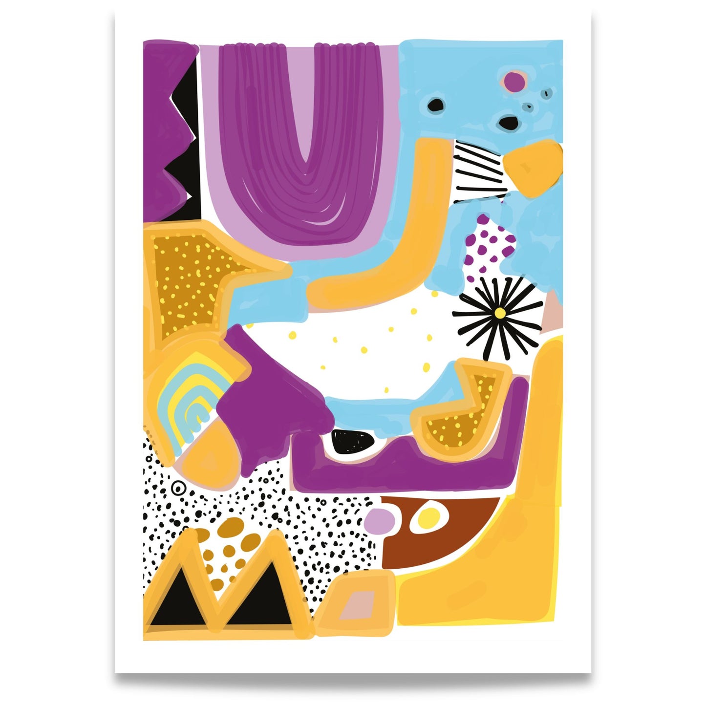 Colorful Rhythm – fargerik grafisk plakat med abstrakte former i lilla, blått og gult