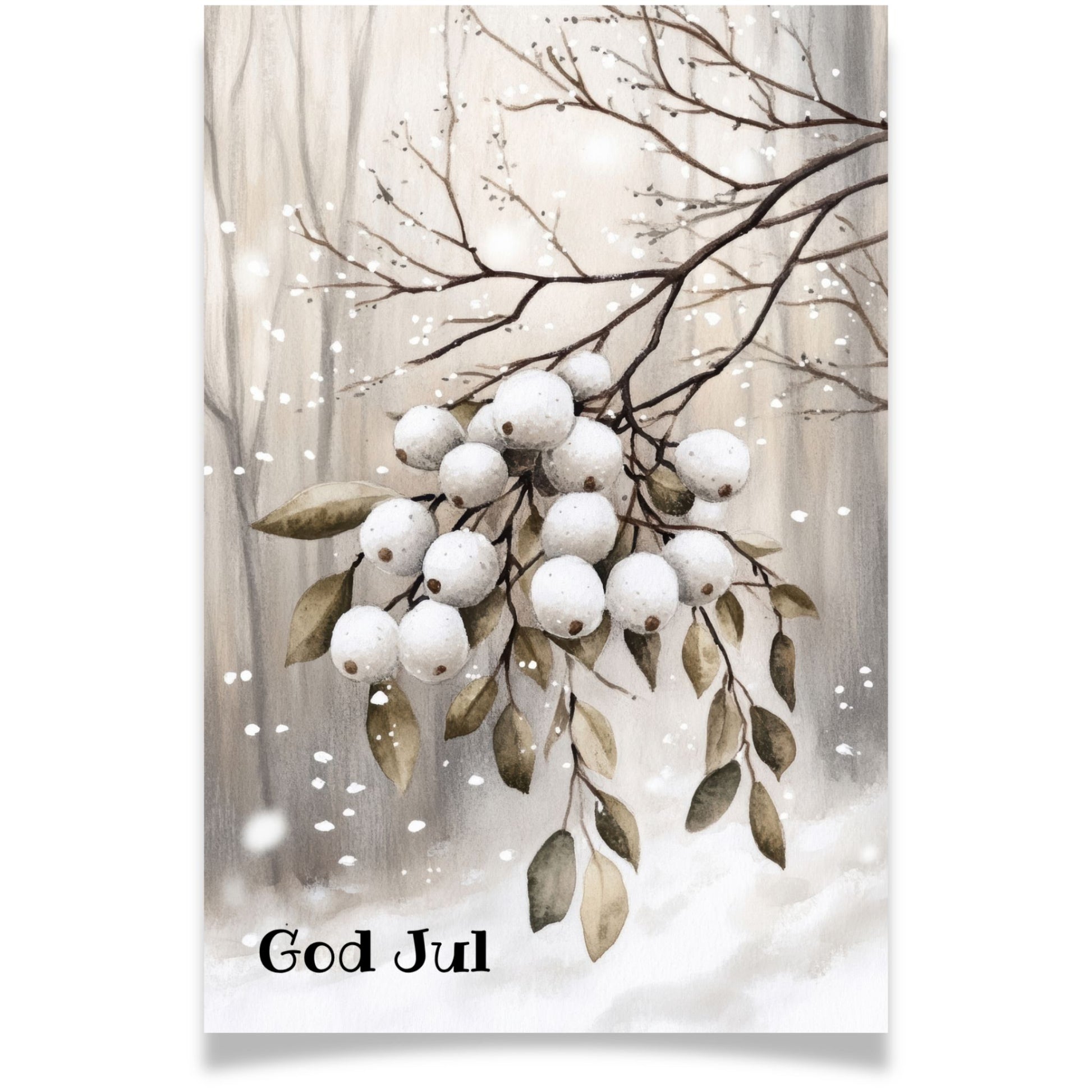 Julekort med snøhvite bær på gren – Cozy Winter Story Collection