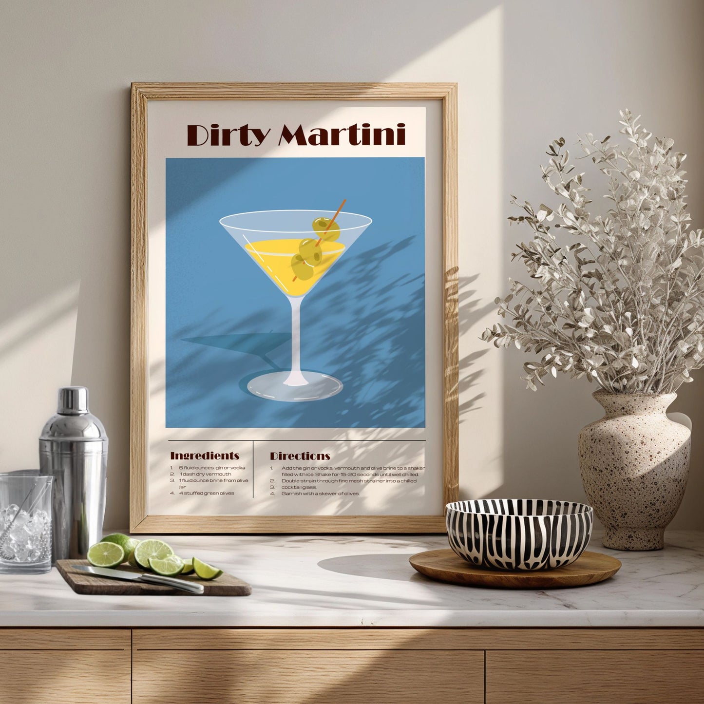 Dirty Martini cocktail plakat som dekor på kjøkken eller bar
