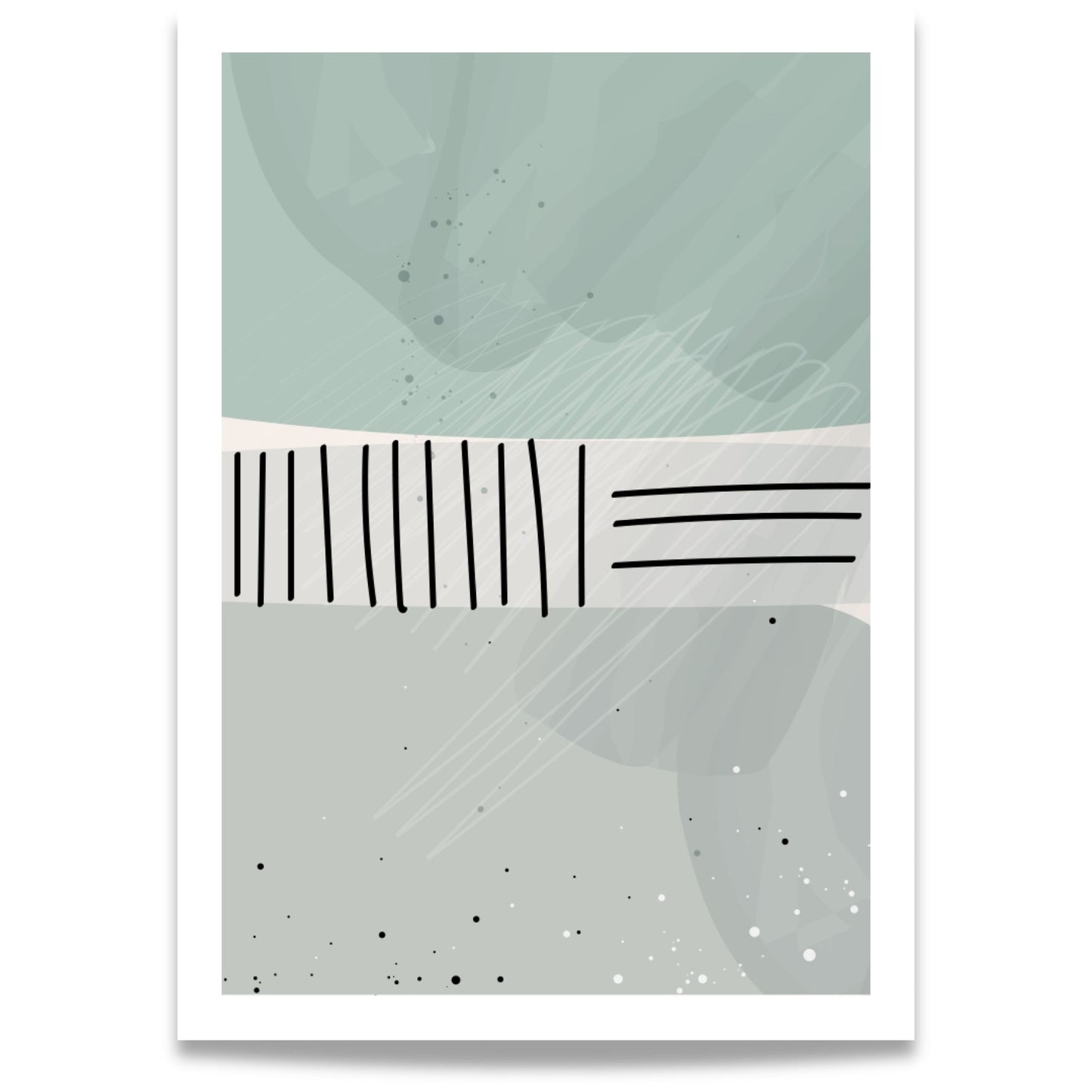 Dusty Green No1 grafisk plakat med støvgrønne toner og minimalistiske linjer