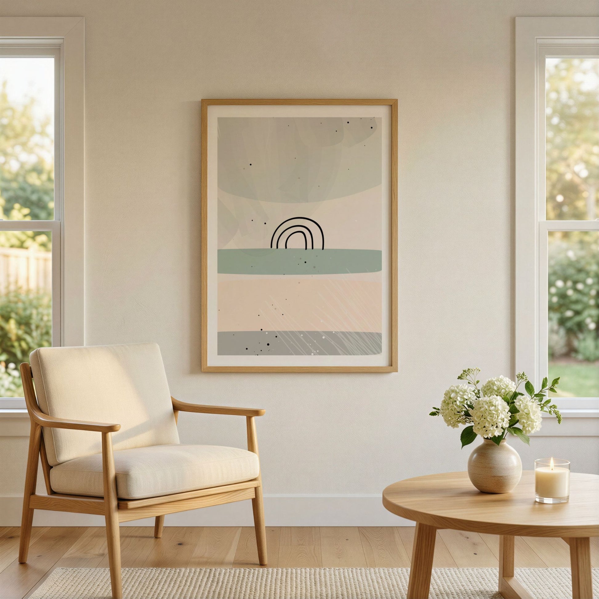 Dusty Green No2 grafisk plakat i lyst nordisk interiør