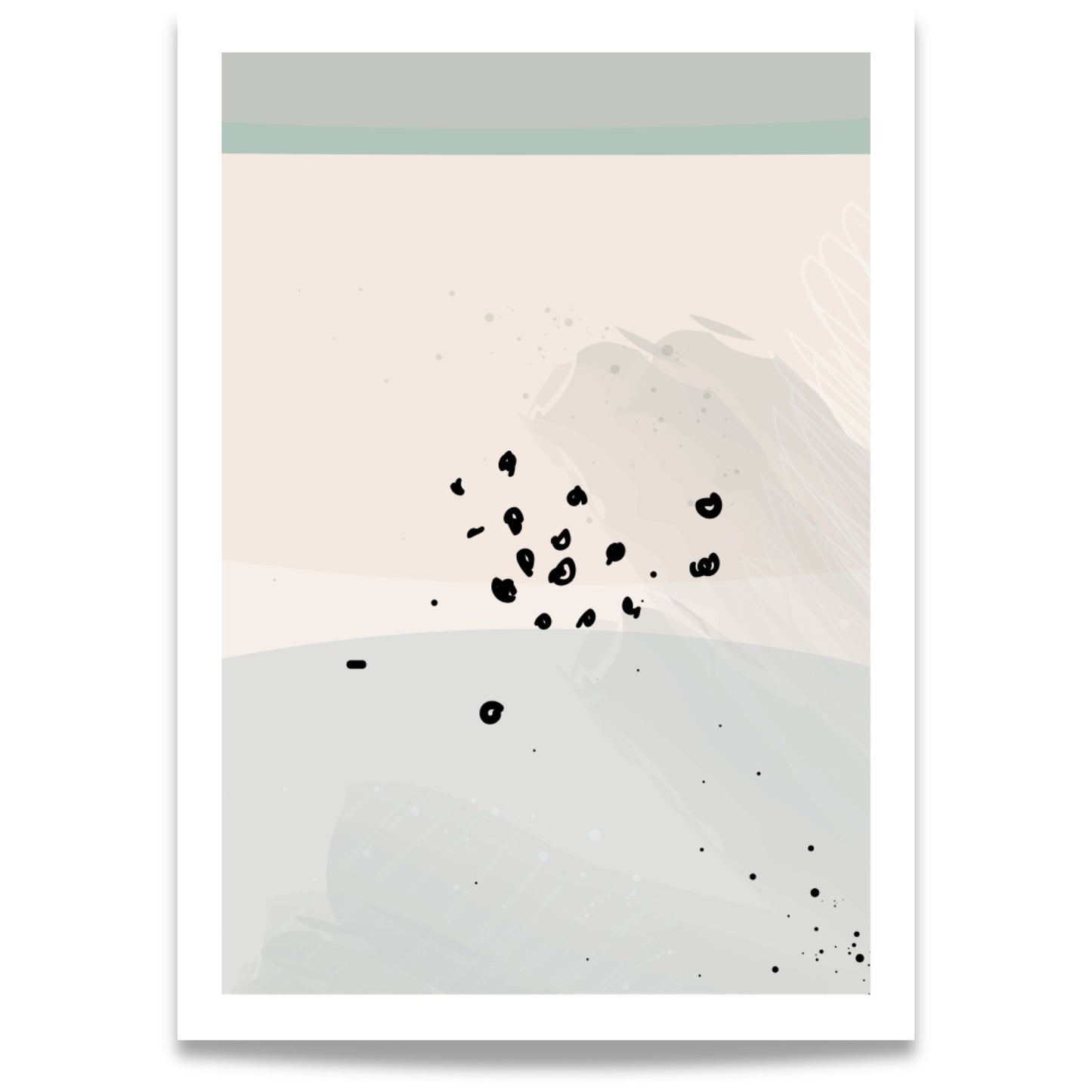 Dusty Green No3 grafisk plakat med organiske former og dempede grønntoner