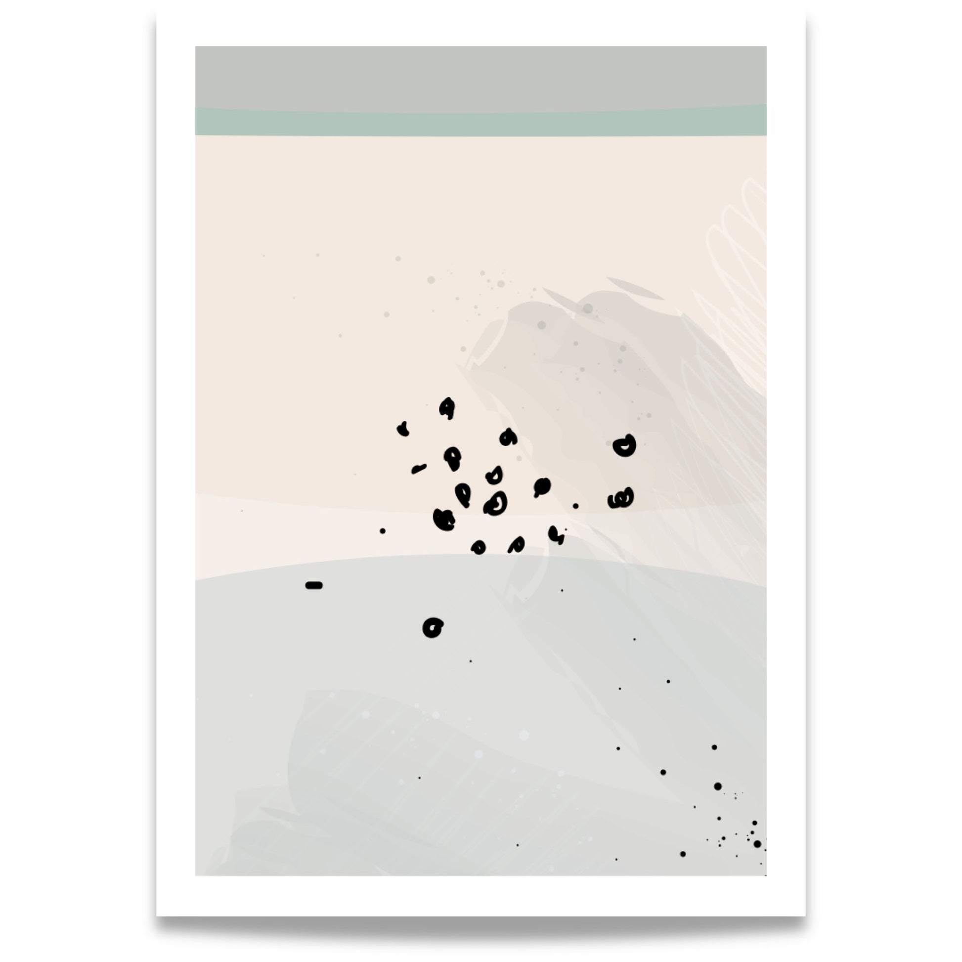 Dusty Green No3 grafisk plakat med organiske former og dempede grønntoner