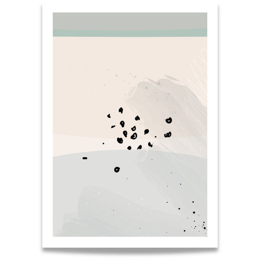Dusty Green No3 grafisk plakat med organiske former og dempede grønntoner