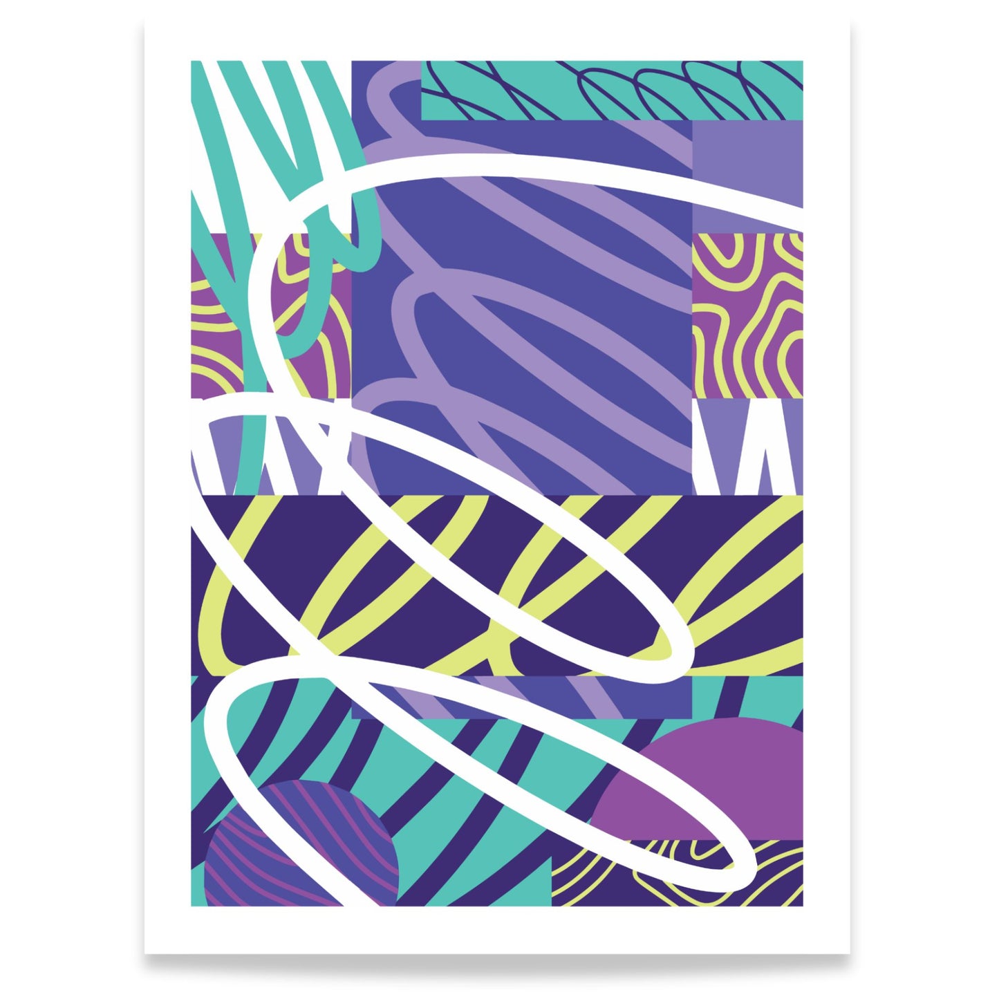 Dynamic motion abstrakt plakat med dynamiske linjer i lilla, grønt og turkis 30x40