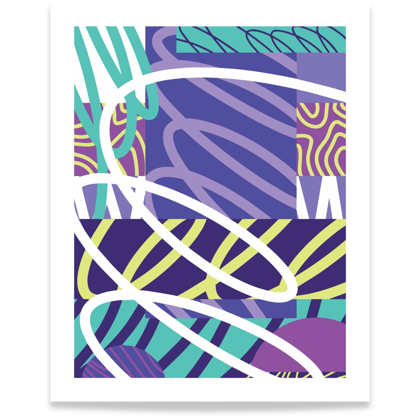 Dynamic motion abstrakt plakat med dynamiske linjer i lilla, grønt og turkis 40x50