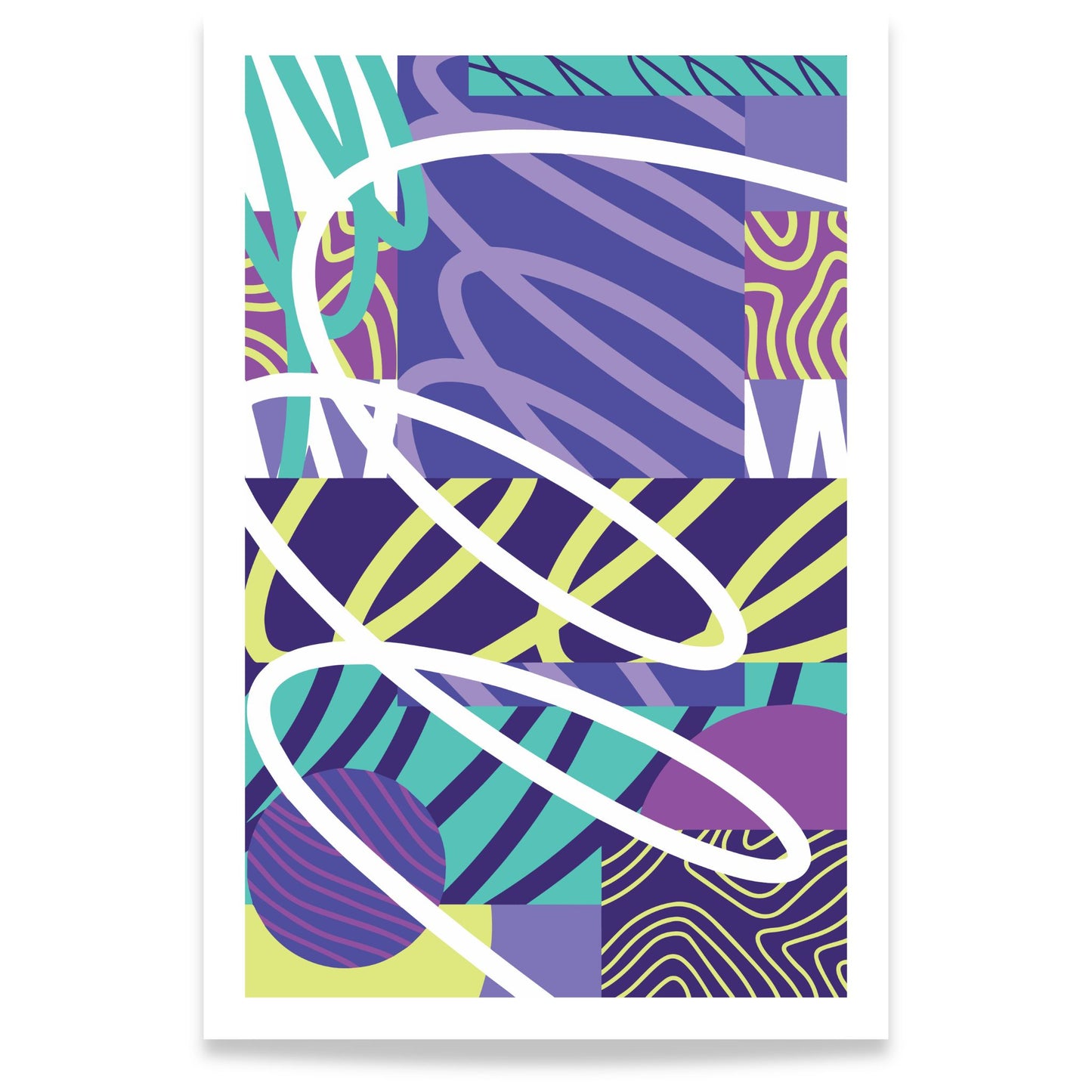 Dynamic motion abstrakt plakat med dynamiske linjer i lilla, grønt og turkis 80X120