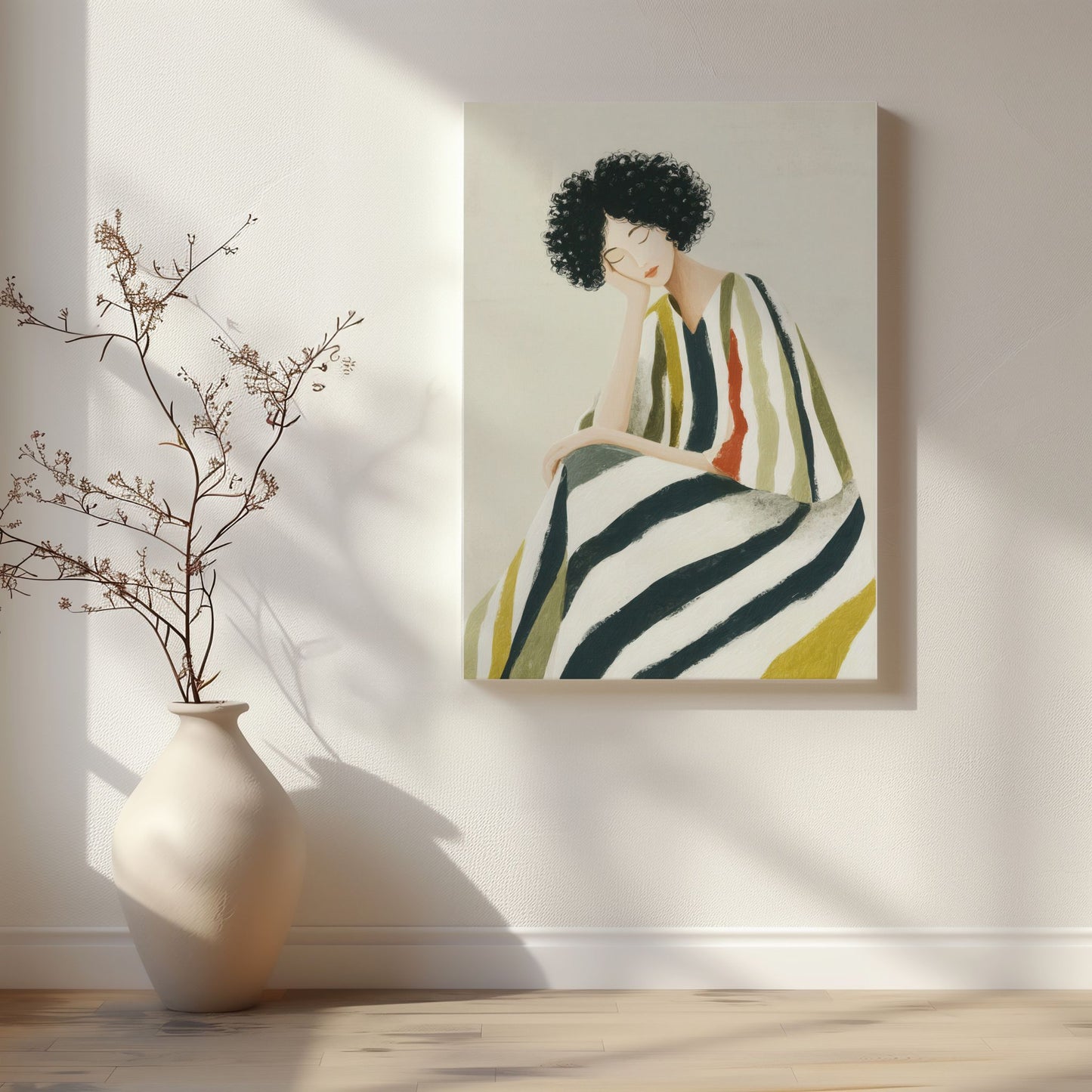 Minimalistisk lerretskunst med figurmotiv i rolige toner – Editorial Living Collection