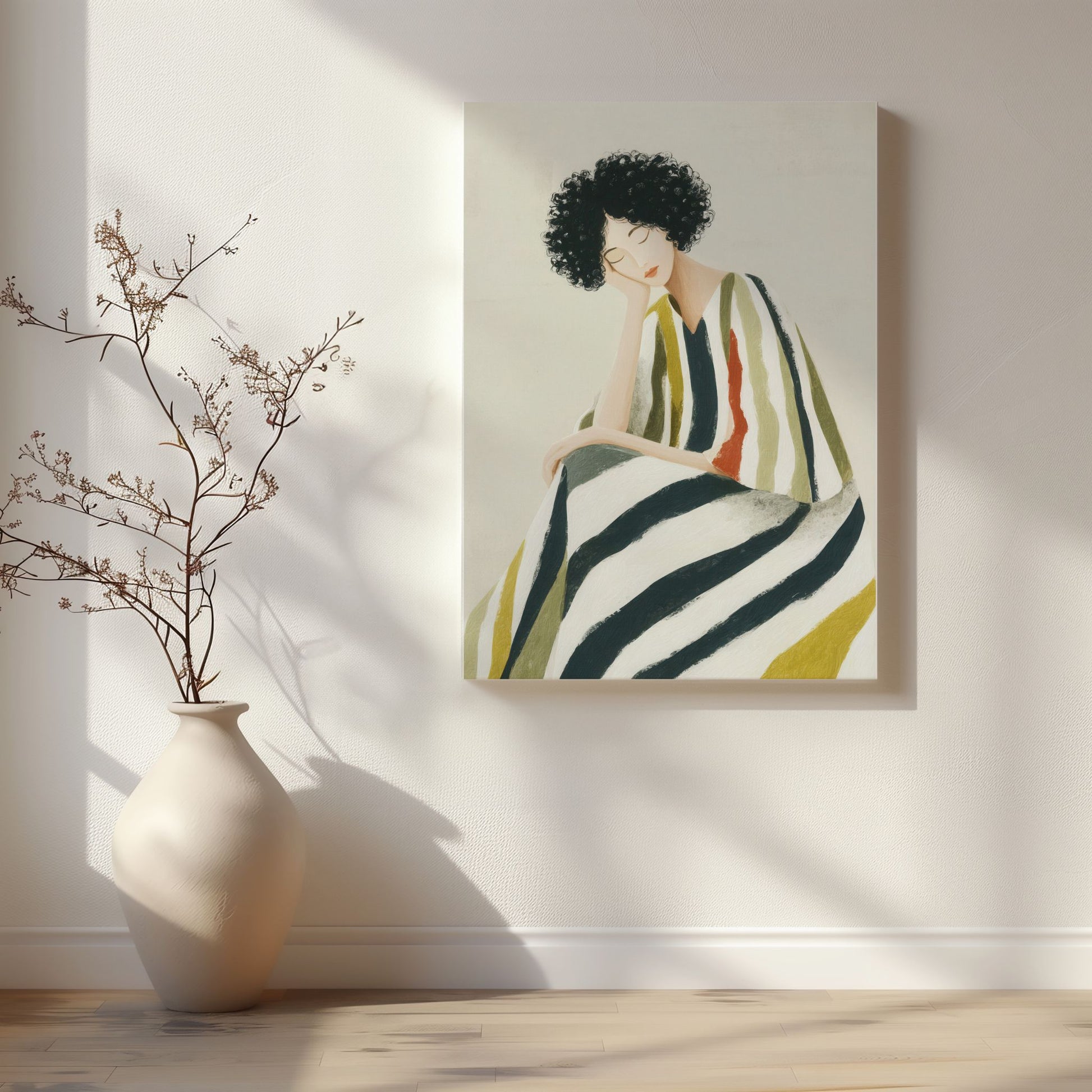 Minimalistisk lerretskunst med figurmotiv i rolige toner – Editorial Living Collection