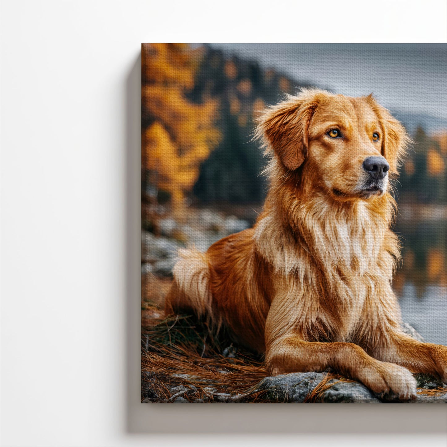 Detalj av Faithful Companion lerretsbilde med synlig lerretsstruktur