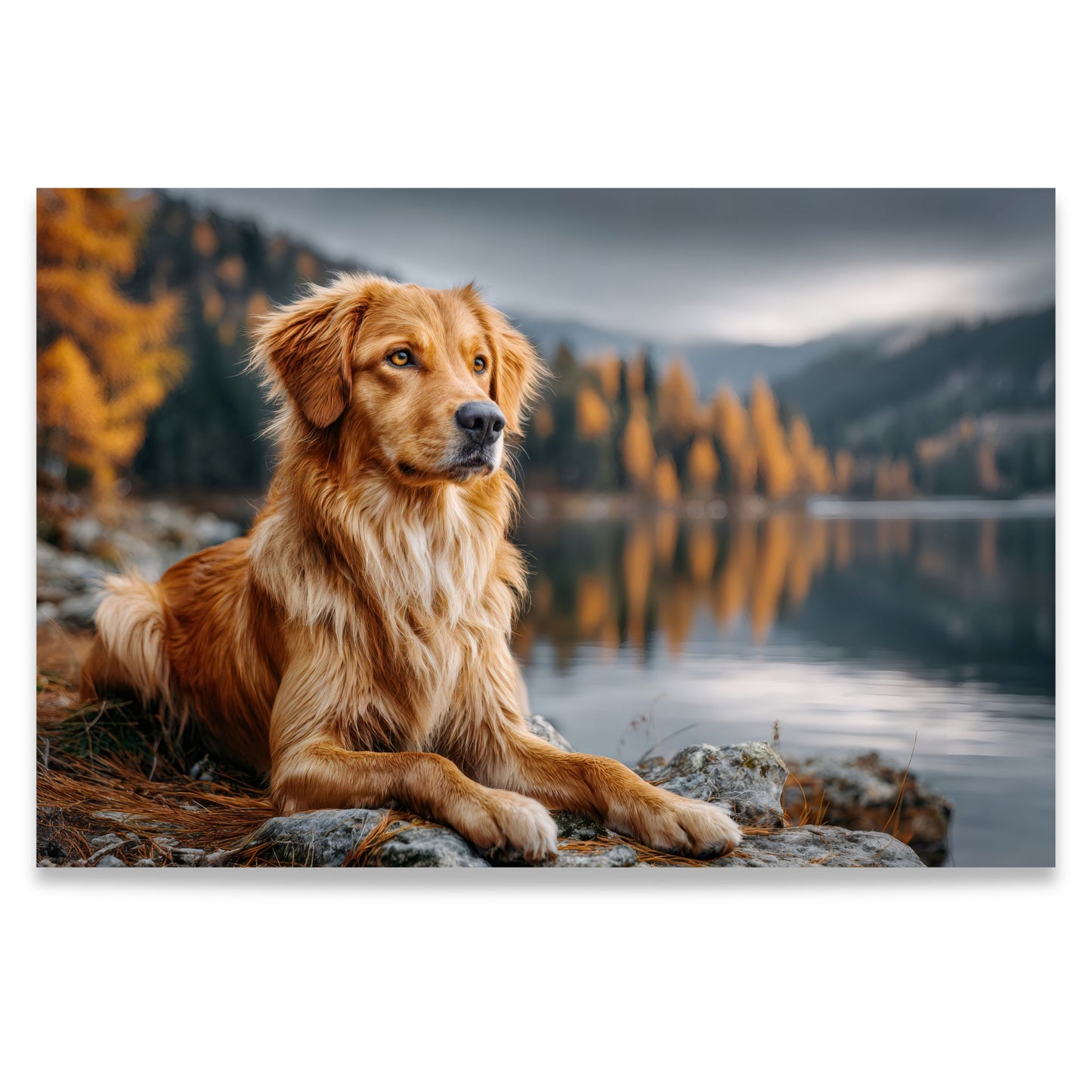Faithful Companion – lerretsbilde med hund i høstlandskap. Format 120x80.