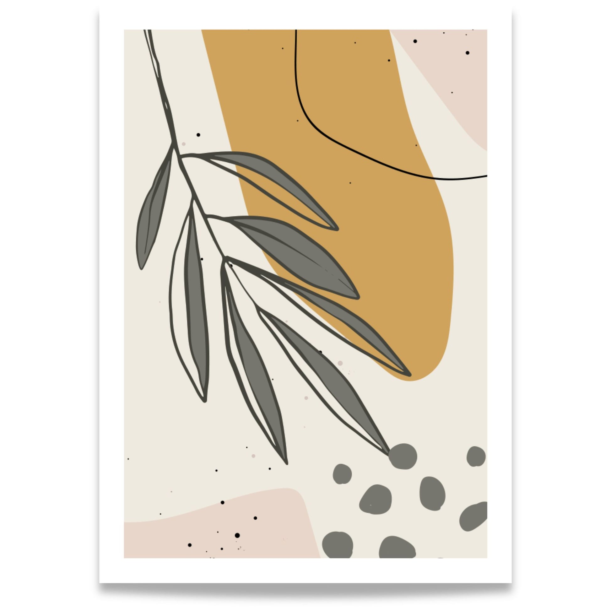 Falling Leaves grafisk plakat med botaniske bladformer i dempede naturtoner