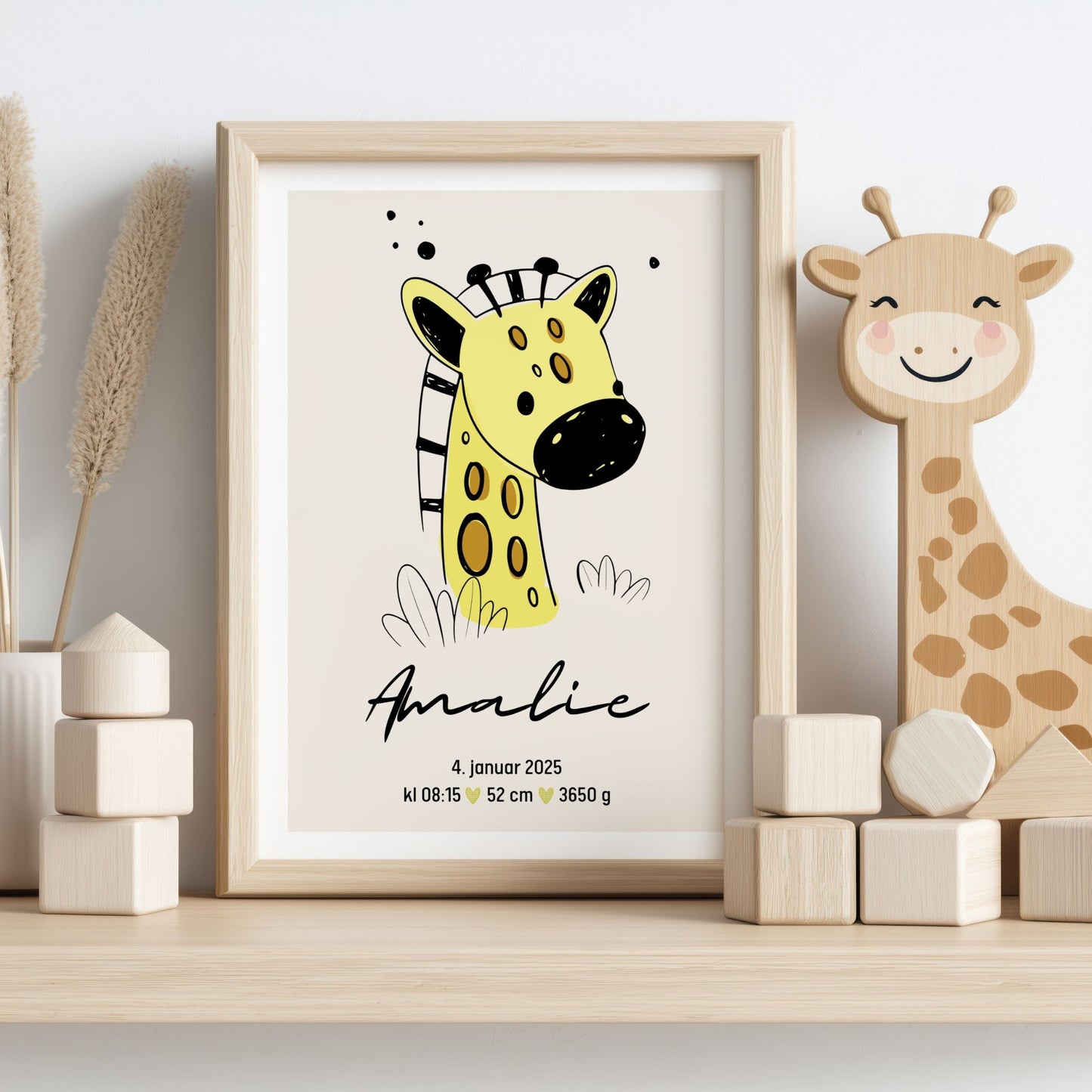 Babyplakat med giraff i varmt og mykt uttrykk