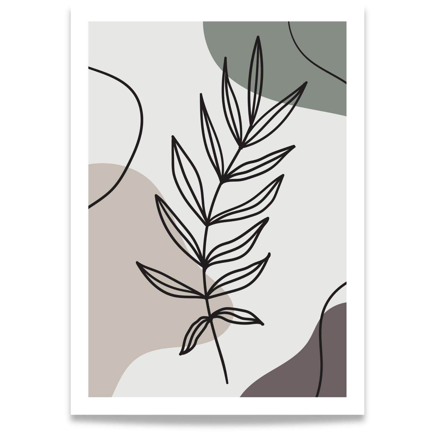 Gentle Branch grafisk botanisk plakat med bladmotiv i dempede naturtoner