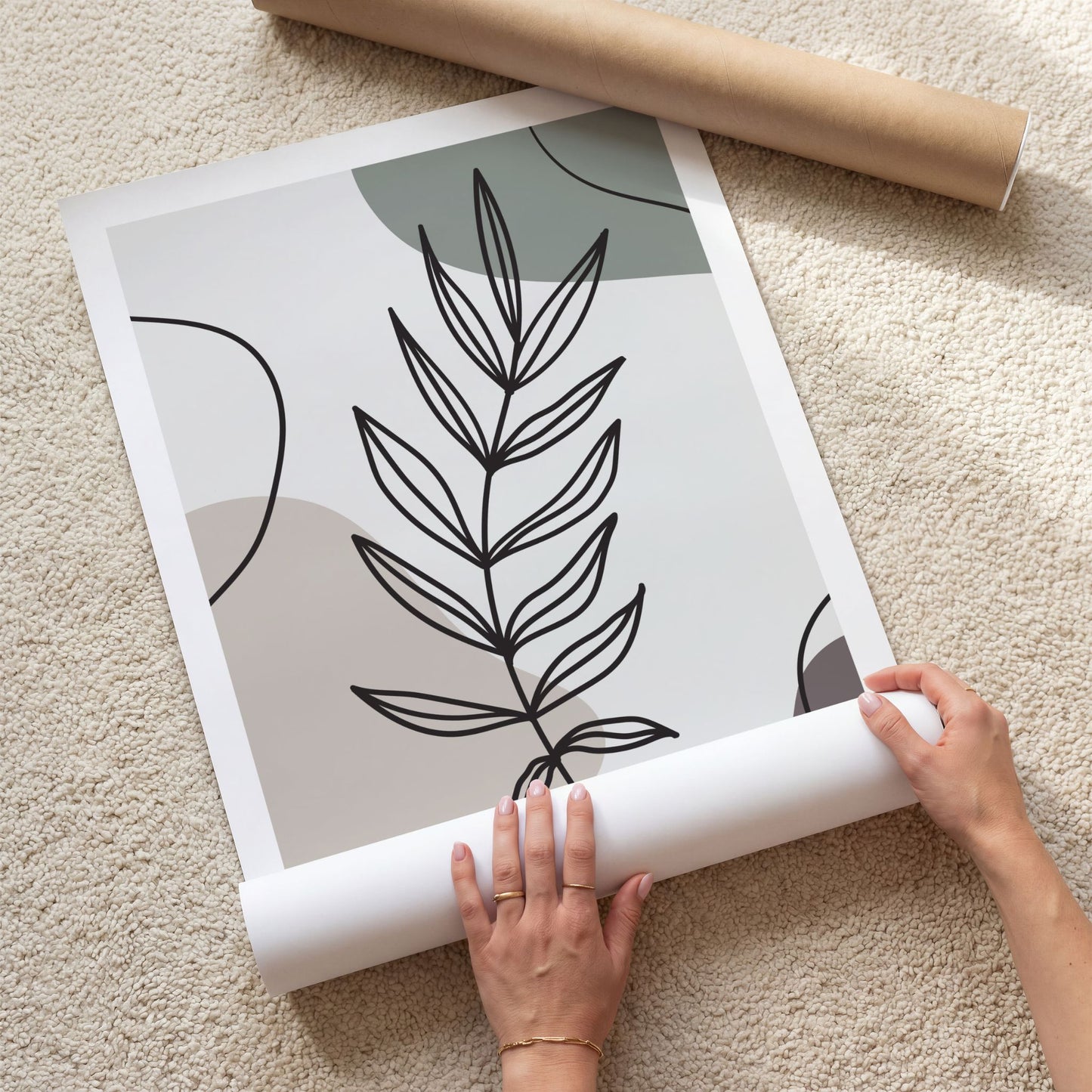 Gentle Branch grafisk plakat med botanisk motiv vist på matt plakatpapir