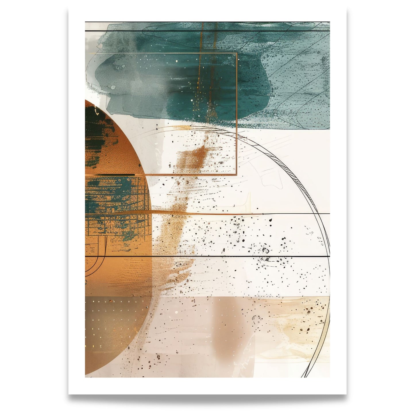 Geometric Harmony No1 plakat stylet på hylle i moderne nordisk interiør