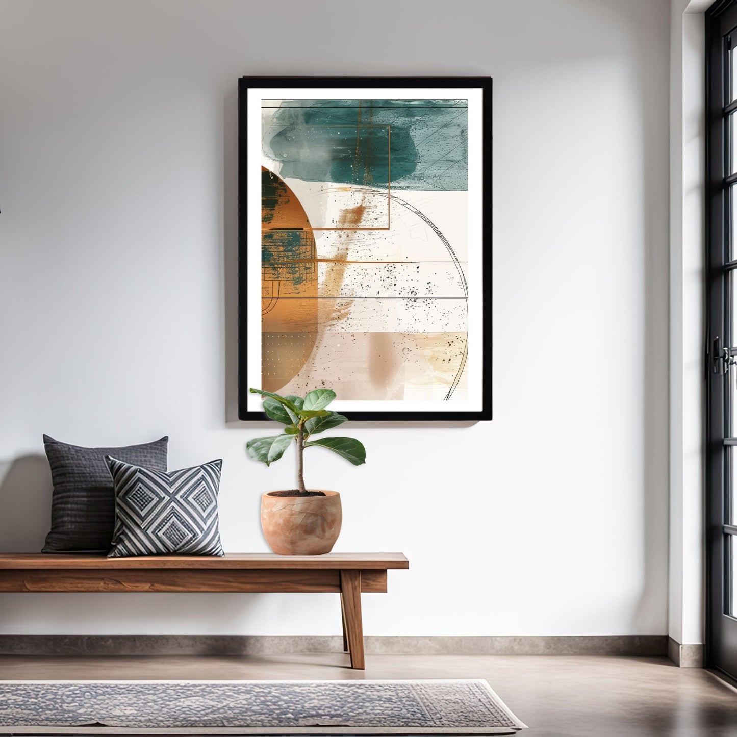 Geometric Harmony No1 abstrakt plakat på vegg i moderne skandinavisk hjem