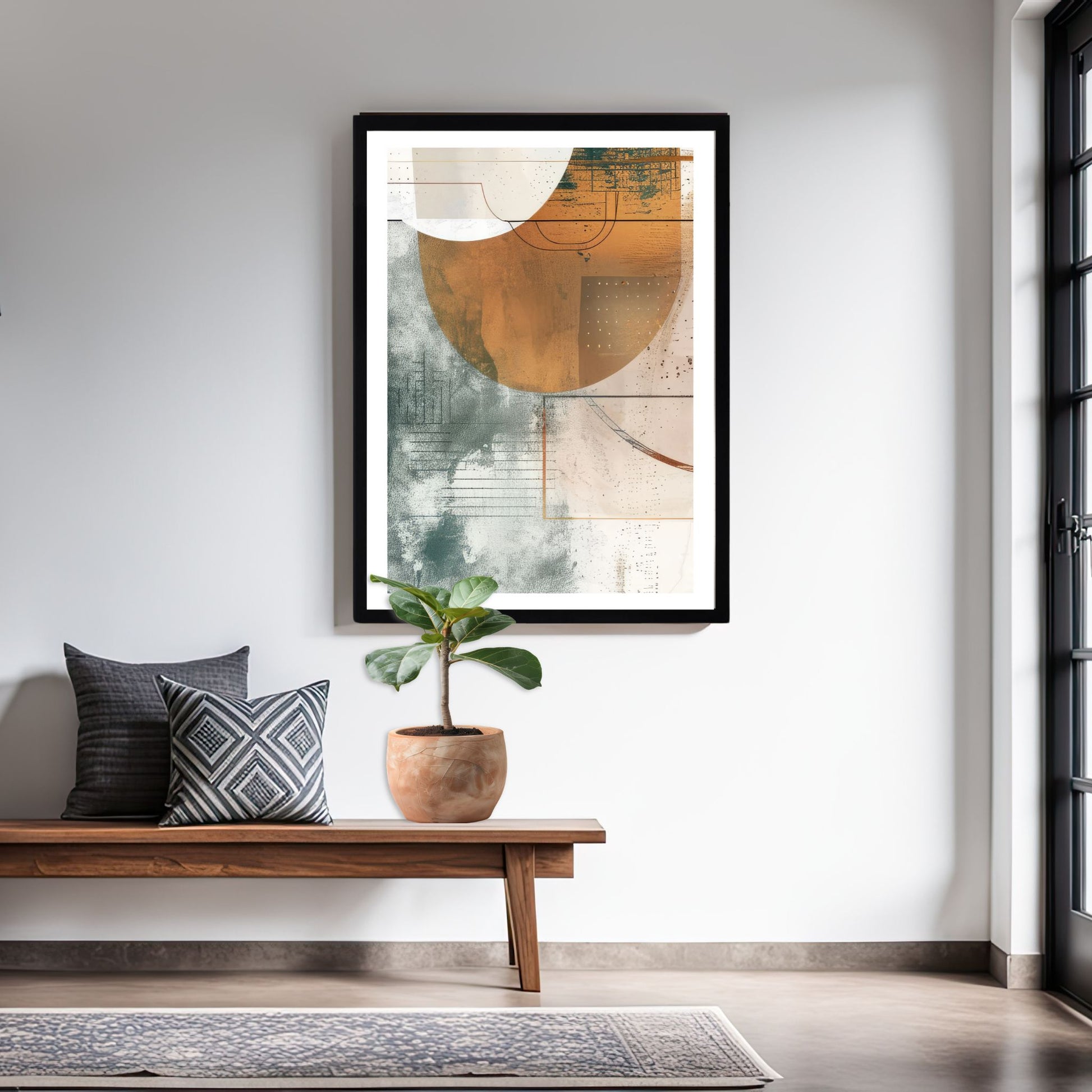 Geometric Harmony No2 moderne geometrisk plakat på vegg i skandinavisk hjem