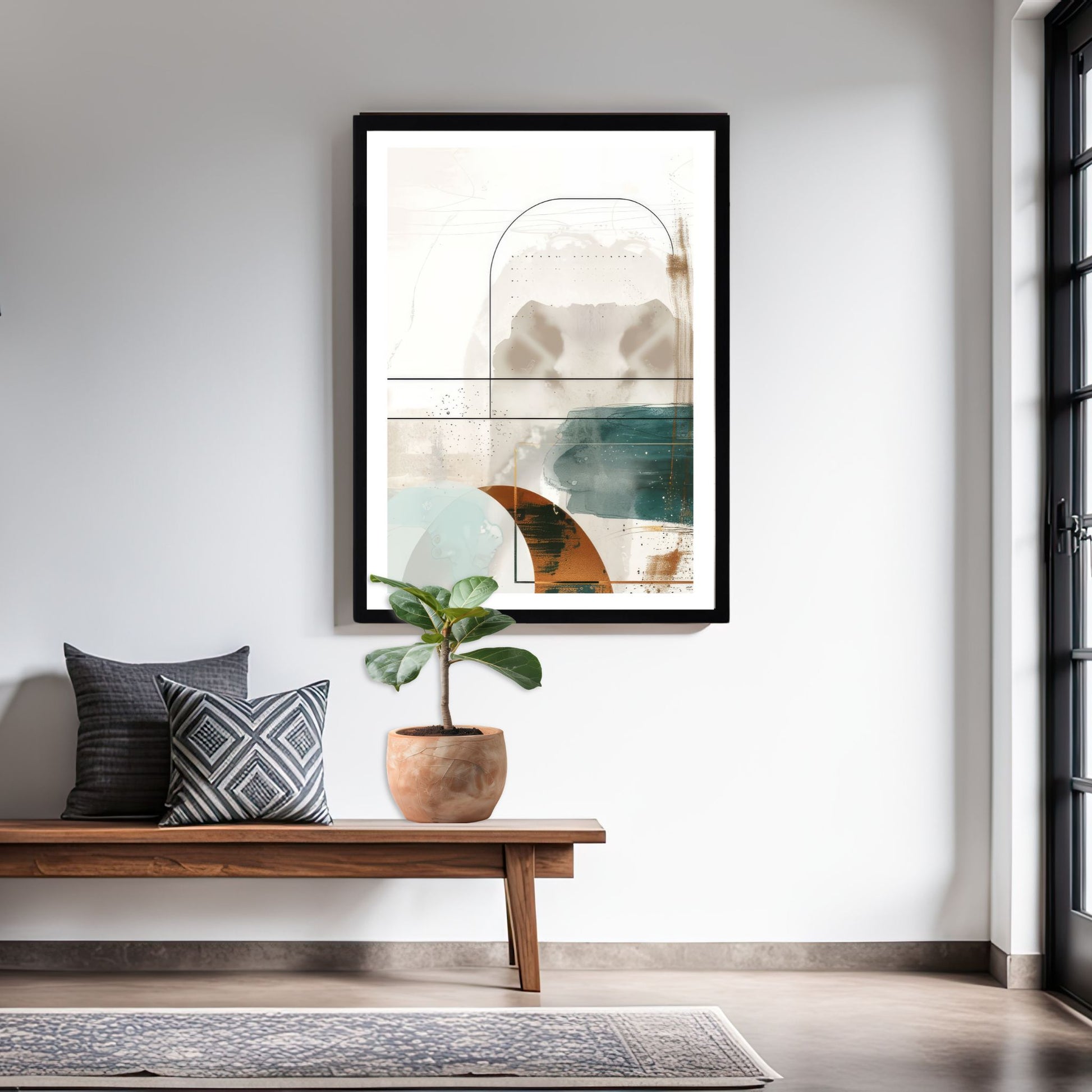 Geometric Harmony No3 moderne geometrisk plakat på vegg i skandinavisk hjem