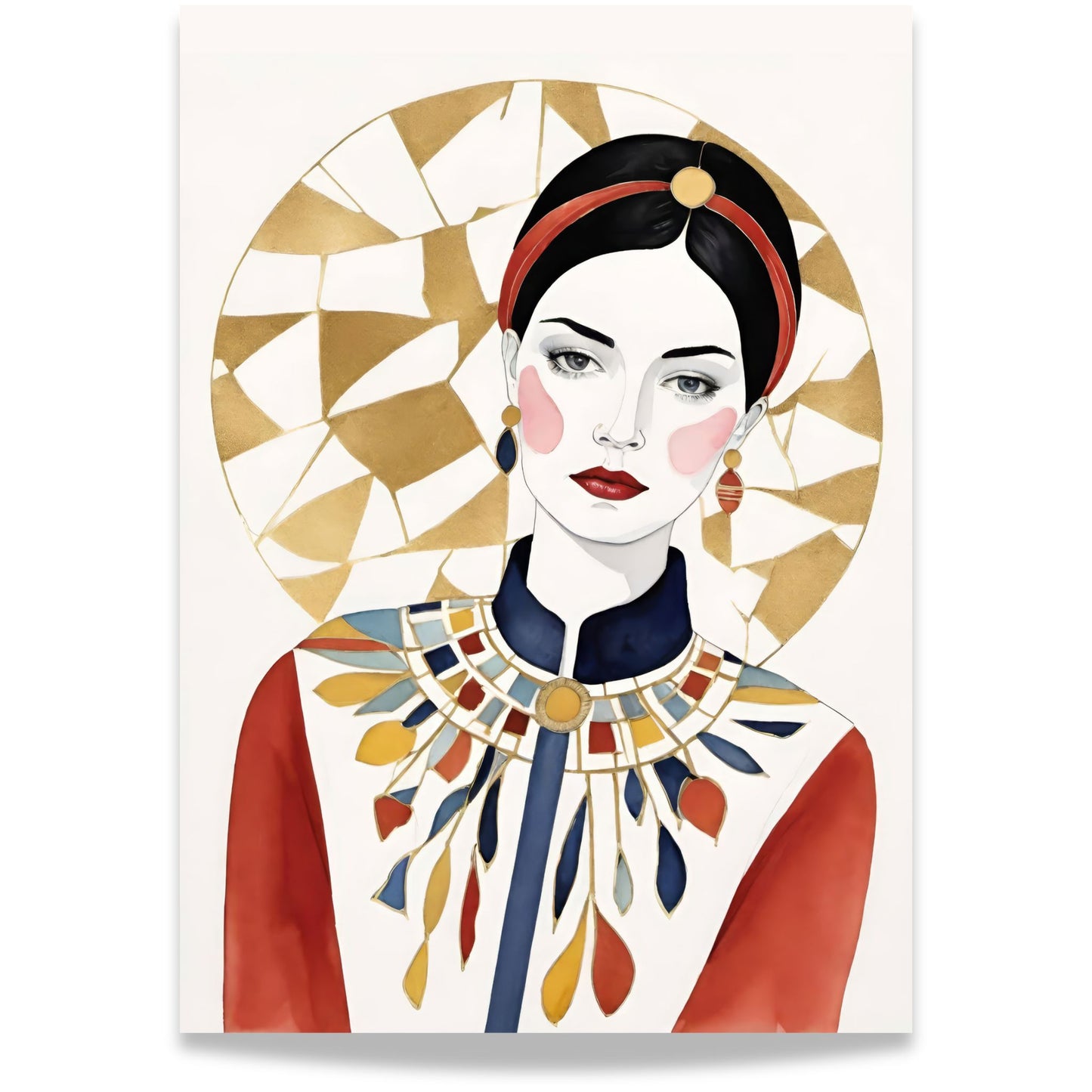 Golden Muse portrettplakat med dekorative gulltoner og elegant kvinnelig motiv i moderne art deco-inspirert stil
