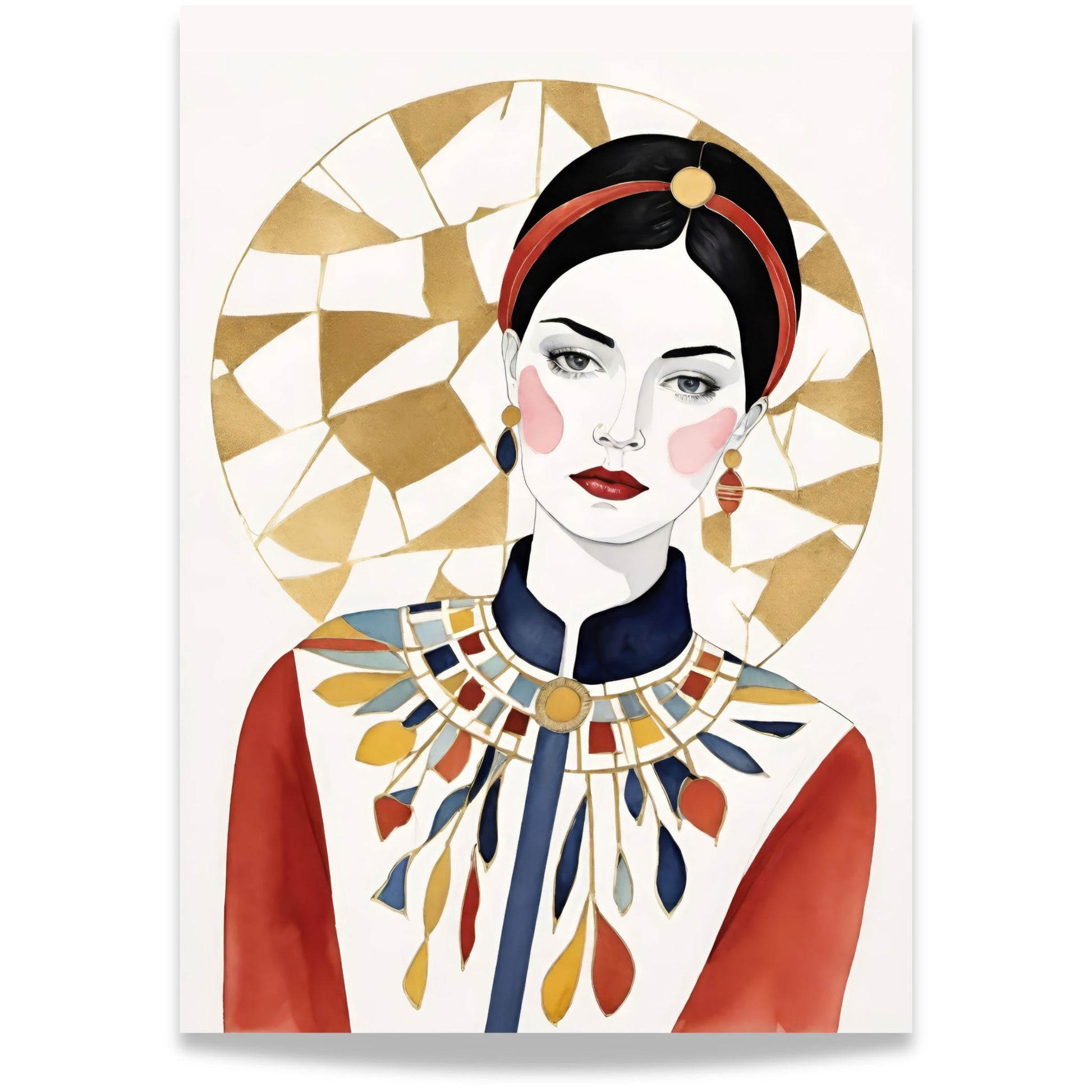 Golden Muse portrettplakat med dekorative gulltoner og elegant kvinnelig motiv i moderne art deco-inspirert stil