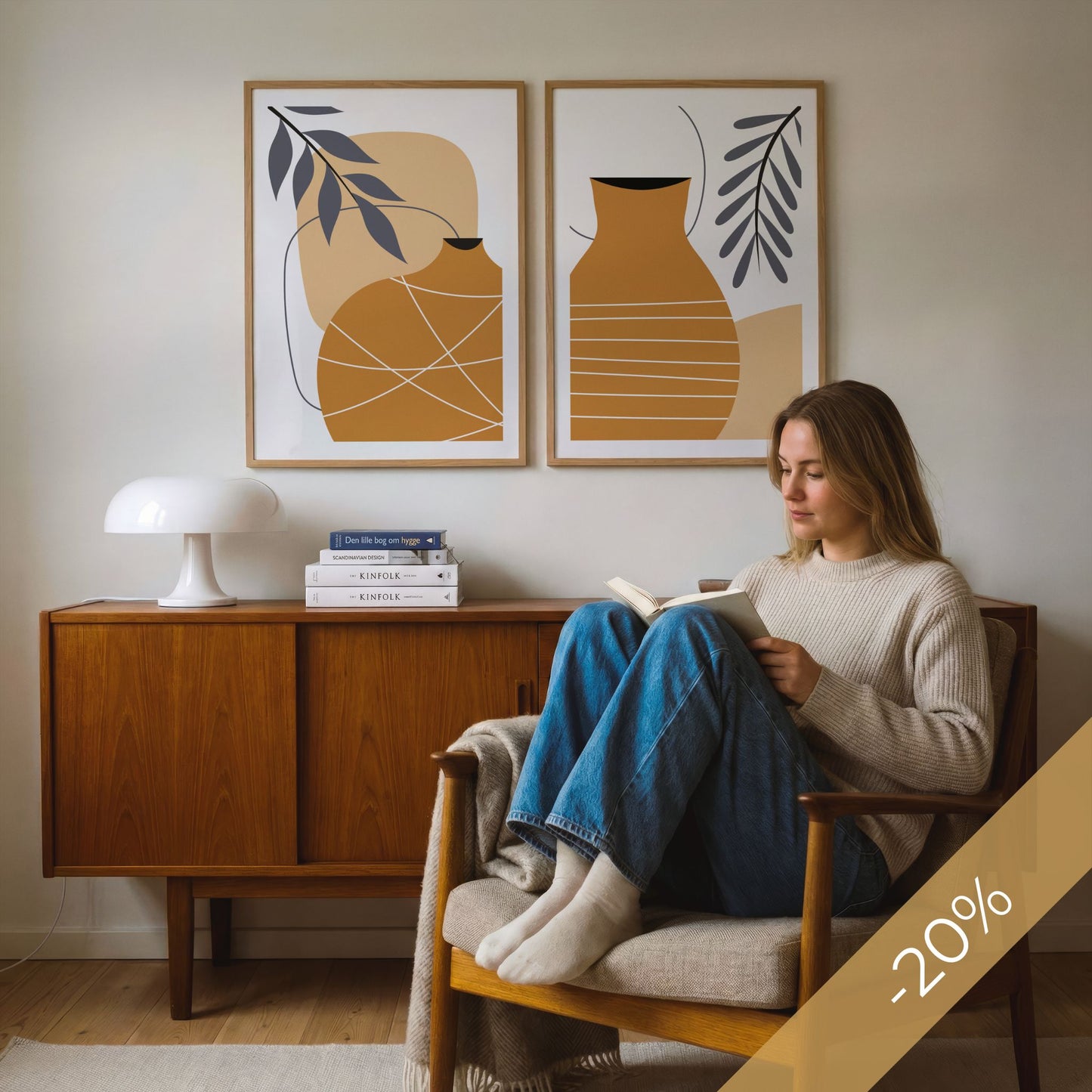 Golden Vessel og Terra Vessel Boho Wall Art DUO med to grafiske plakater i varme jordtoner – 20 % rabatt