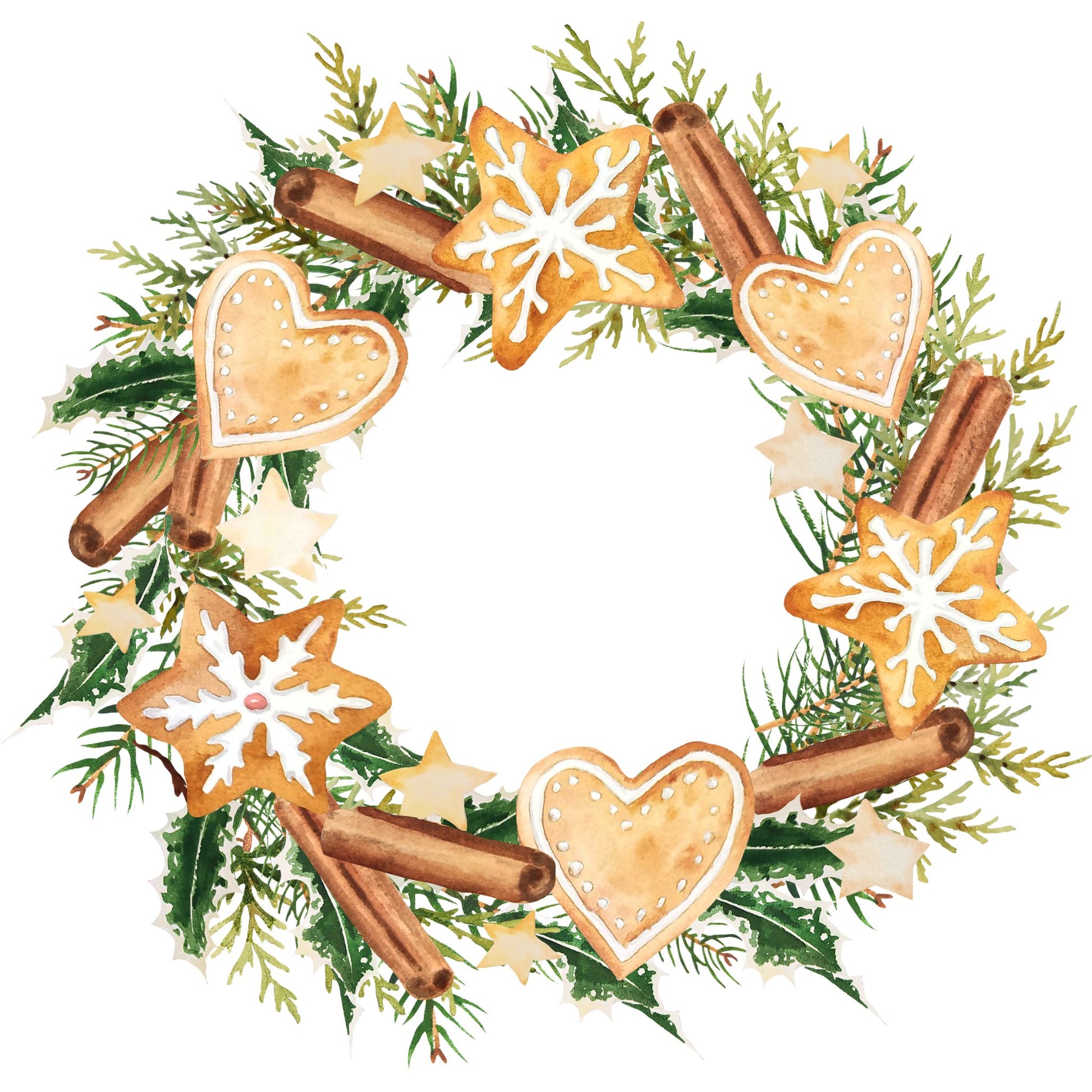 Grafikk til hvitt emaljekrus med julemotivav en pepperkakekrans.