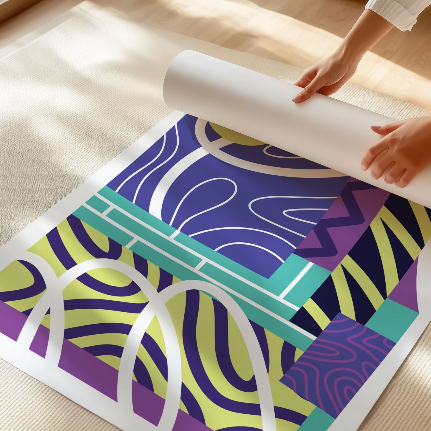 Detaljbilde av Graphic Pulse plakat med grafiske former og sterke kontraster