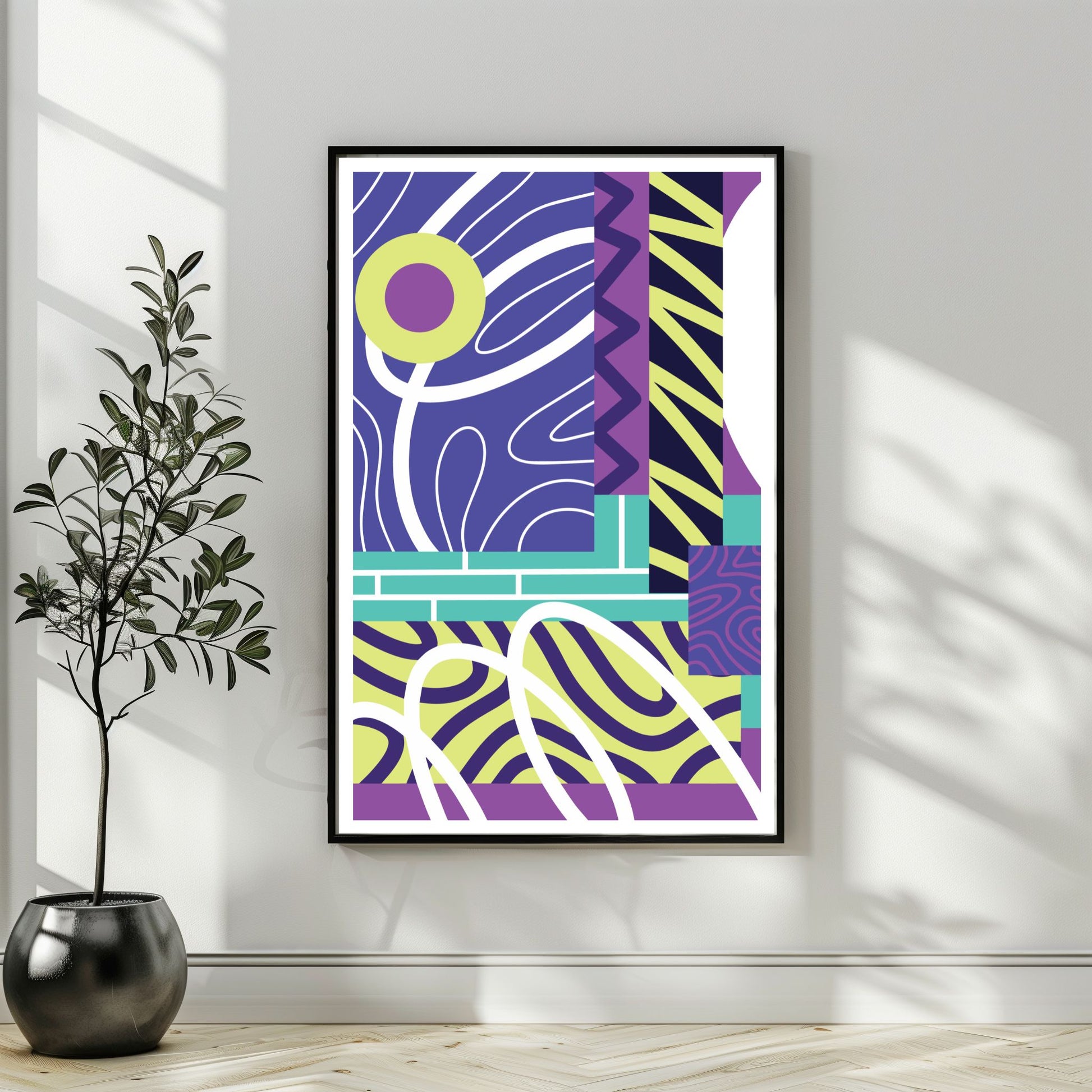 Fargerik grafisk plakat med organiske mønstre og moderne uttrykk