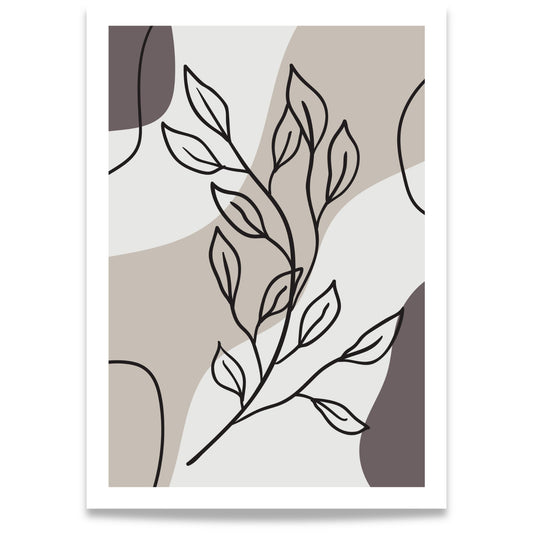 Growing Branch botanisk plakat med stilisert gren og blader i dempede naturtoner