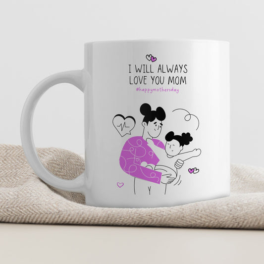 Keramikkrus med illustrasjon på én side og tekst på den andre – I will always love you mom