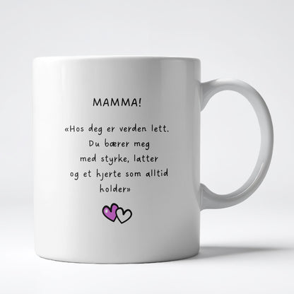 Keramikkrus med illustrasjon på én side og tekst på den andre – I will always love you mom