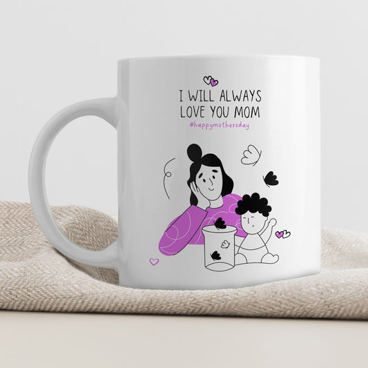 Keramikkrus med illustrasjon på én side og tekst på den andre – I will always love you mom