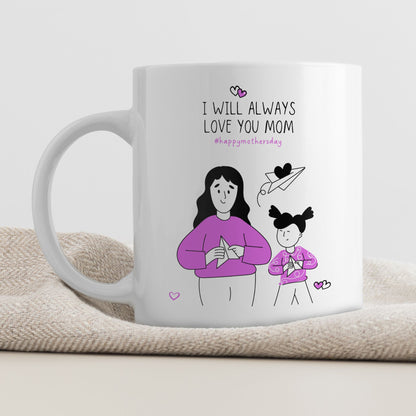 Keramikkrus med illustrasjon på én side og tekst på den andre – I will always love you mom